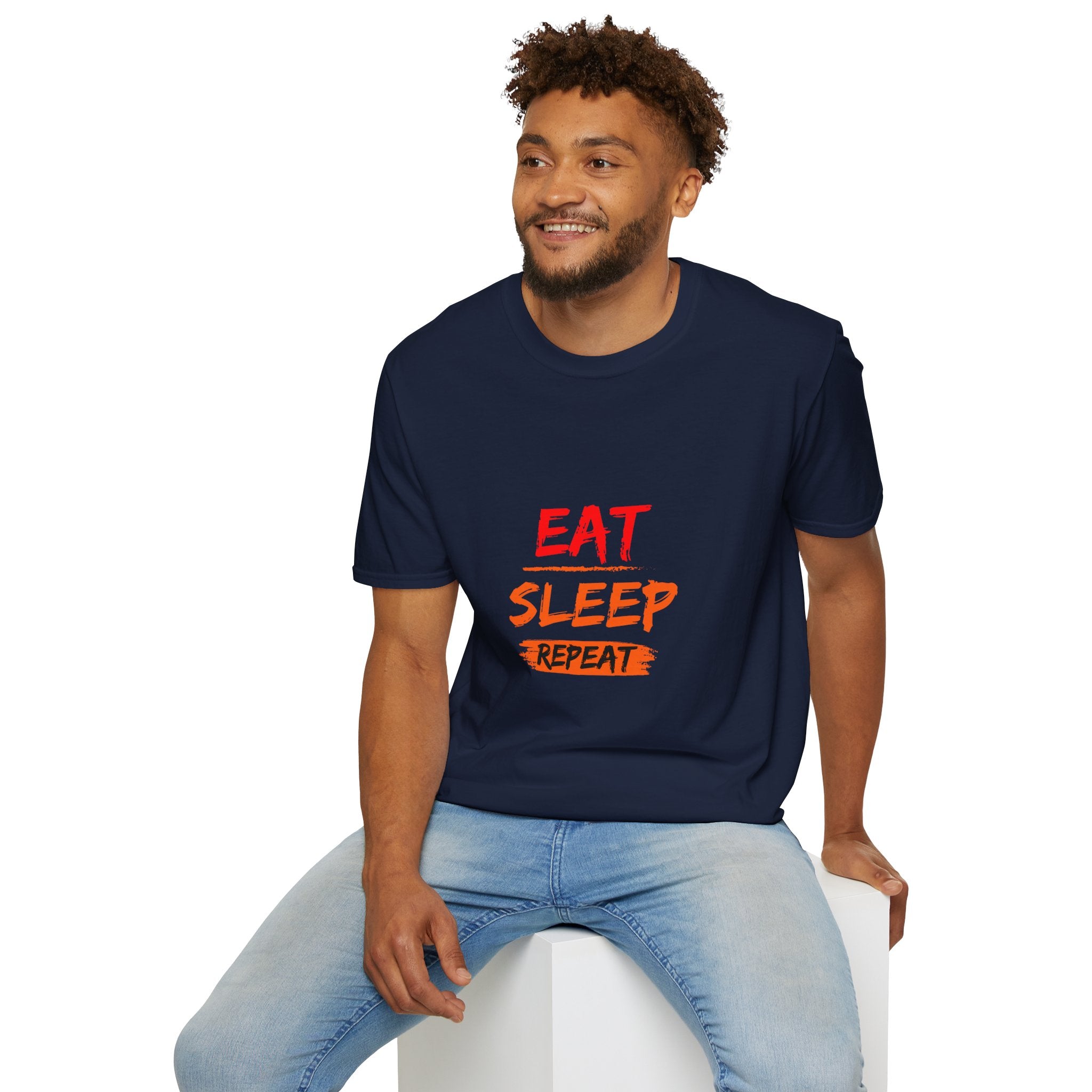 Eat Sleep Repeat Unisex Softstyle T-Shirt, Casual Tee, Gift for Gamers, Relaxed Fit, Everyday Wear, Fun Graphic Tee