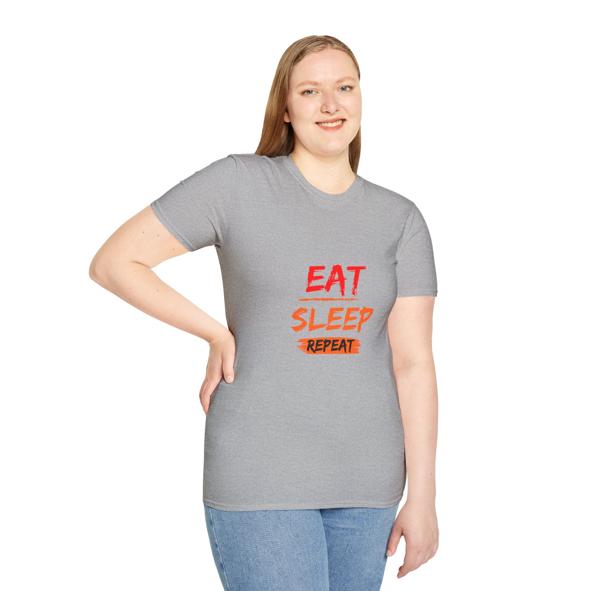 Eat Sleep Repeat Unisex Softstyle T-Shirt, Casual Tee, Gift for Gamers, Relaxed Fit, Everyday Wear, Fun Graphic Tee