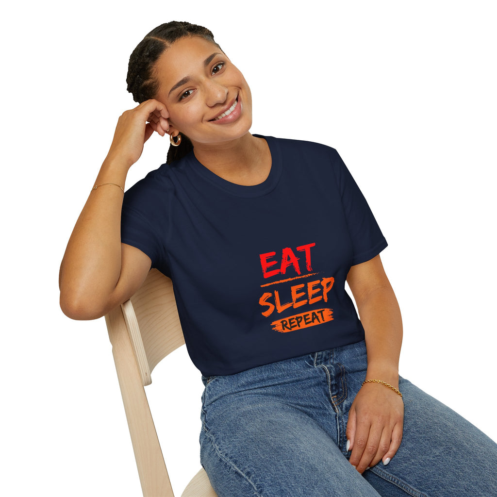 Eat Sleep Repeat Unisex Softstyle T-Shirt, Casual Tee, Gift for Gamers, Relaxed Fit, Everyday Wear, Fun Graphic Tee