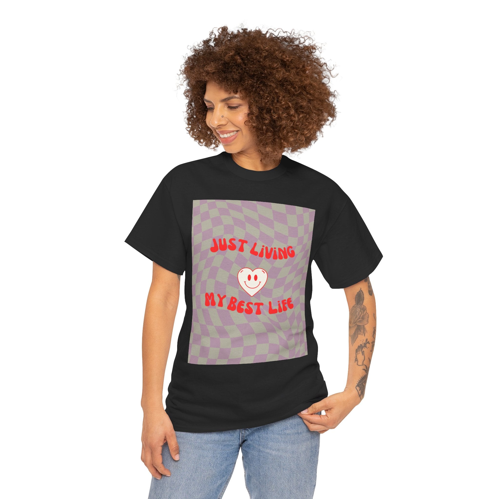 Just Living My Best Life Tee - Fun Unisex Heavy Cotton Shirt for Positive Vibes, Birthday Gift, Everyday Wear, Casual Style, Self-Love