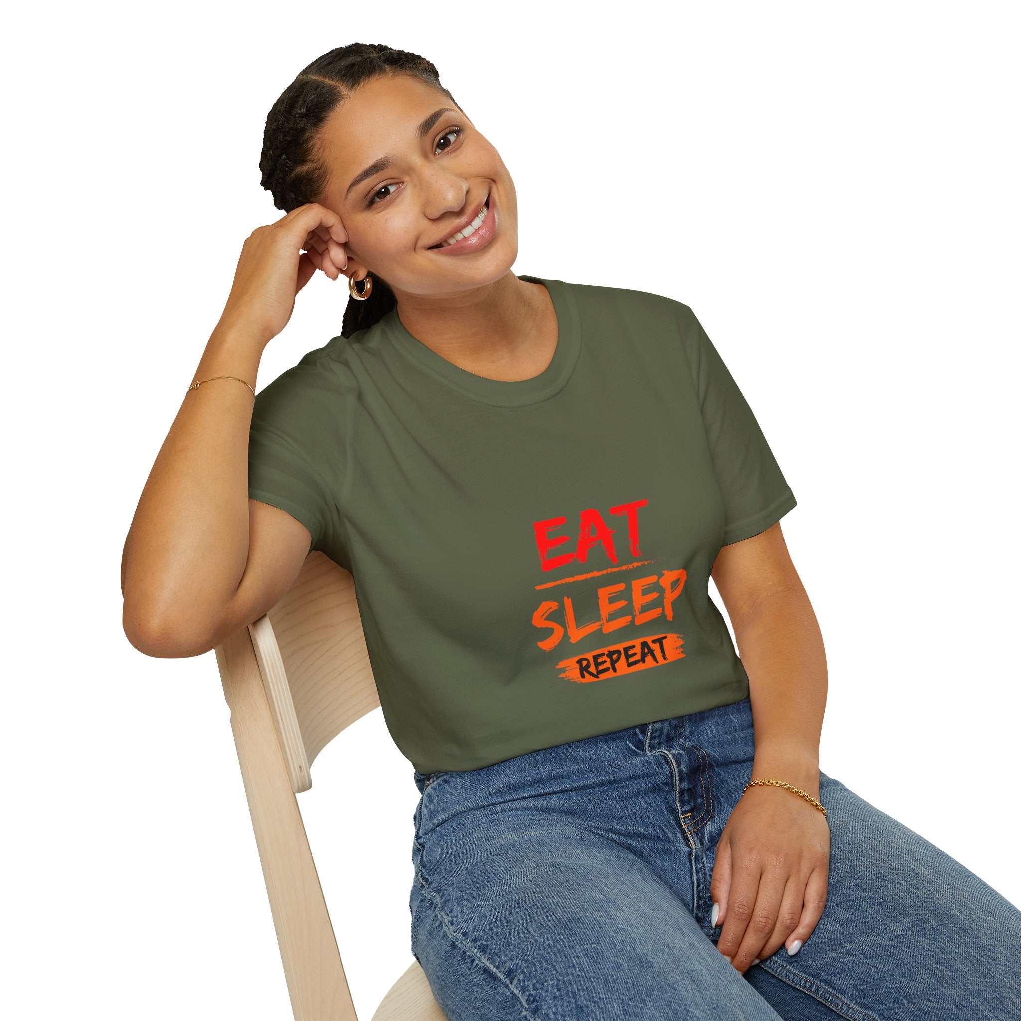Eat Sleep Repeat Unisex Softstyle T-Shirt, Casual Tee, Gift for Gamers, Relaxed Fit, Everyday Wear, Fun Graphic Tee