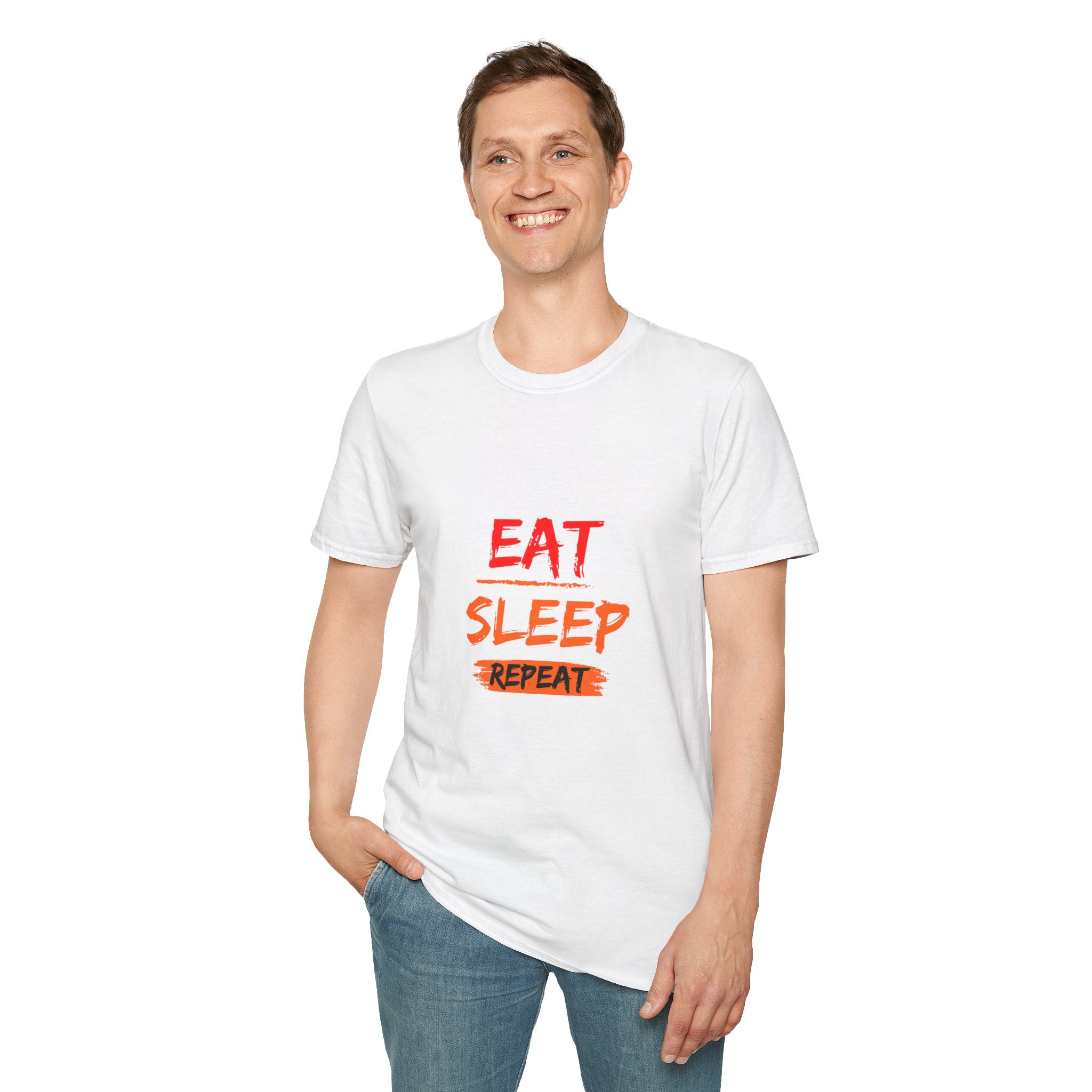 Eat Sleep Repeat Unisex Softstyle T-Shirt, Casual Tee, Gift for Gamers, Relaxed Fit, Everyday Wear, Fun Graphic Tee