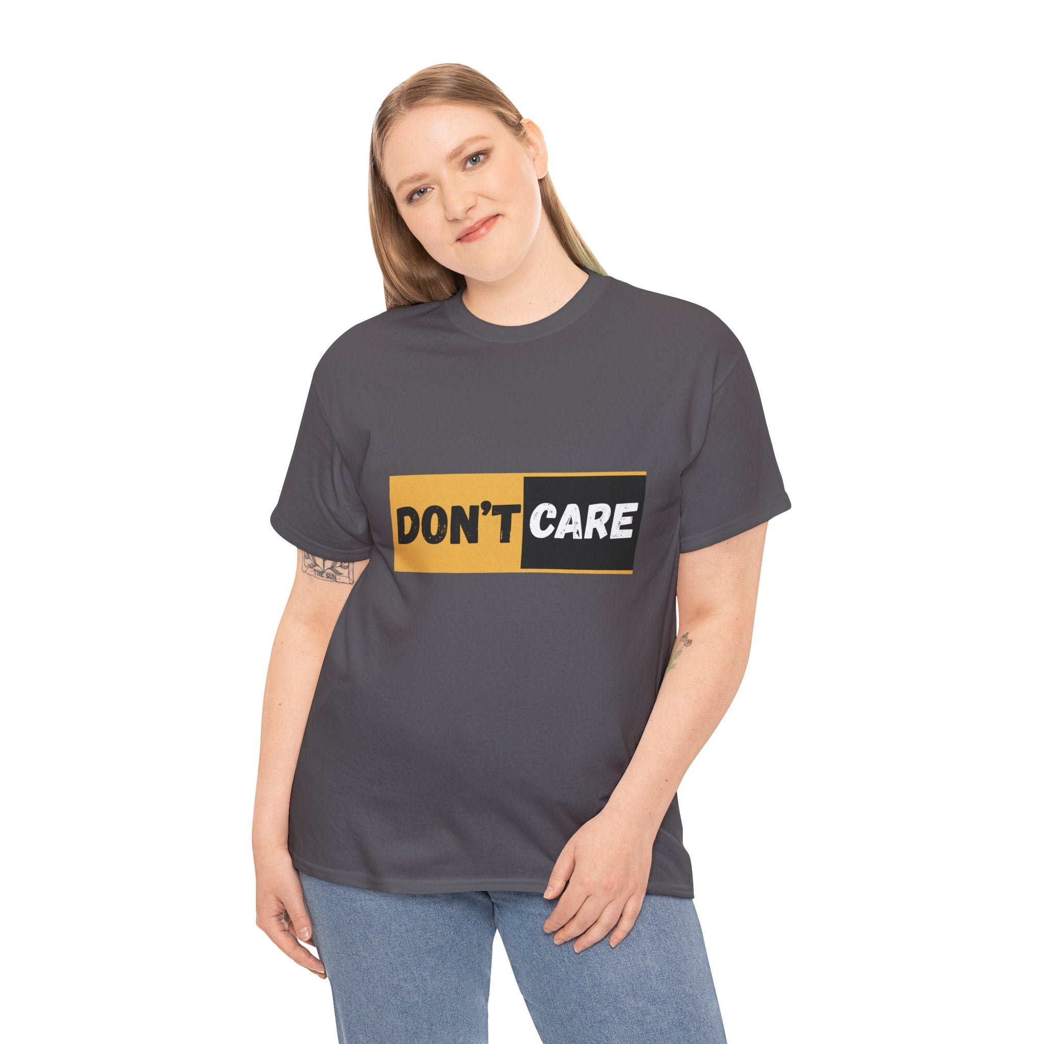 Don't Care Unisex Heavy Cotton Tee | Casual Wear, Gift for Teens, Statement T-Shirt, Everyday Comfort, Fun Fashion, Gift Idea