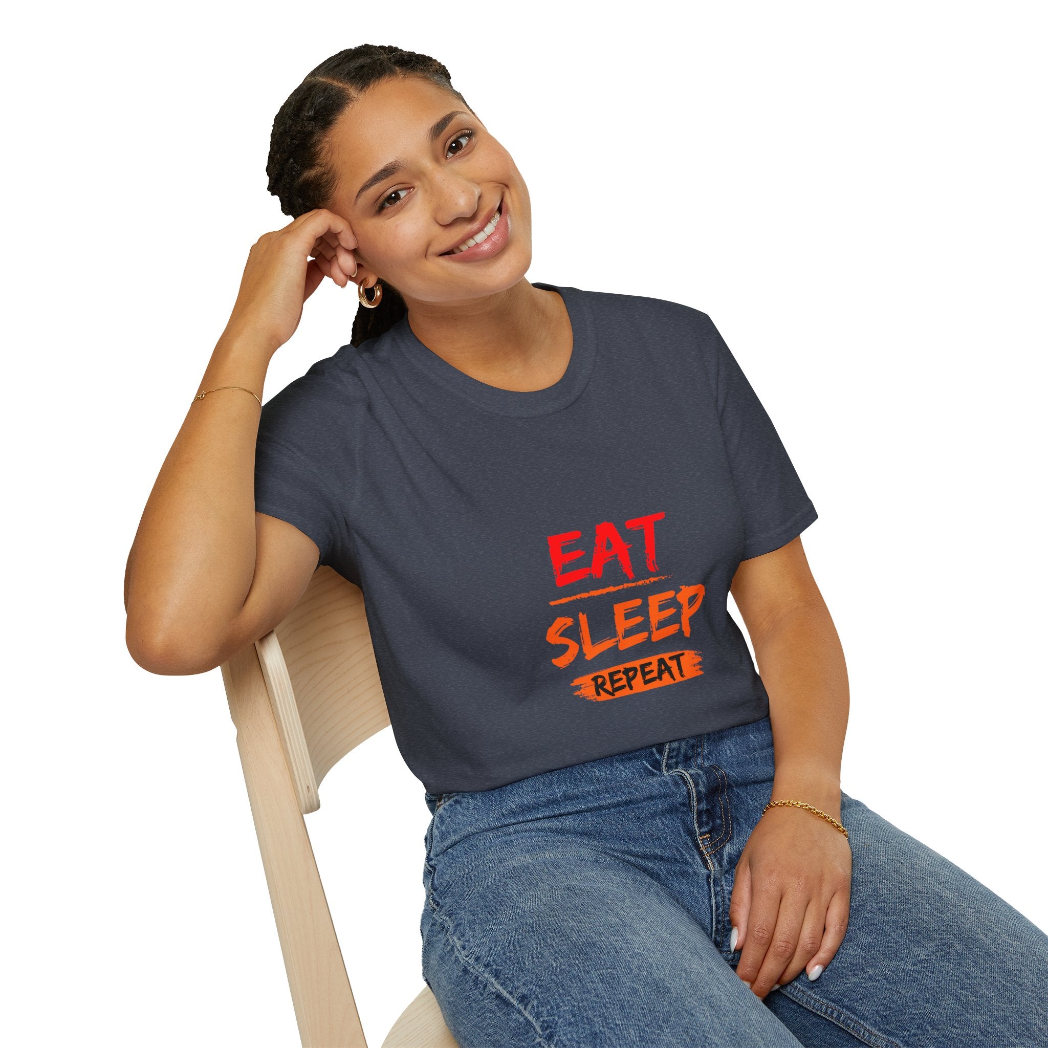 Eat Sleep Repeat Unisex Softstyle T-Shirt, Casual Tee, Gift for Gamers, Relaxed Fit, Everyday Wear, Fun Graphic Tee