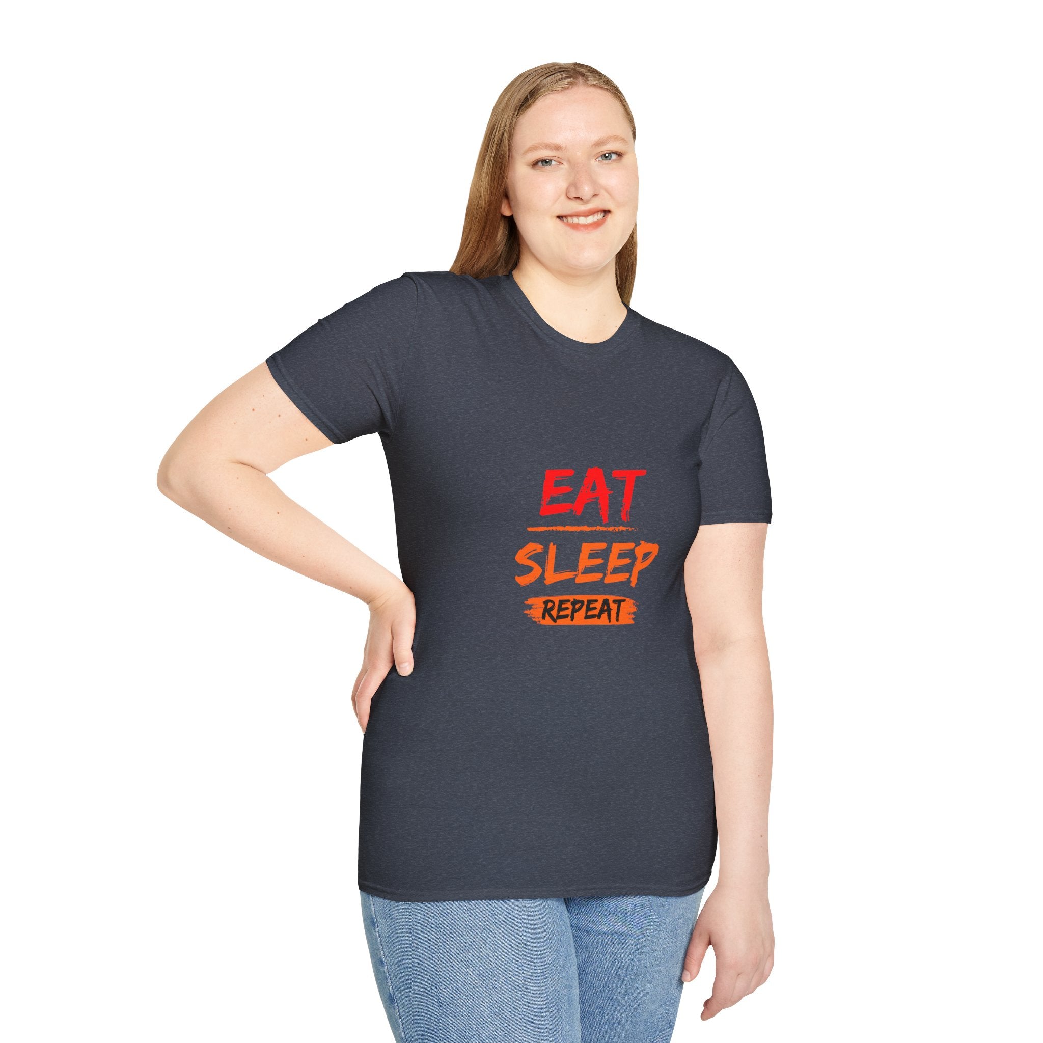 Eat Sleep Repeat Unisex Softstyle T-Shirt, Casual Tee, Gift for Gamers, Relaxed Fit, Everyday Wear, Fun Graphic Tee