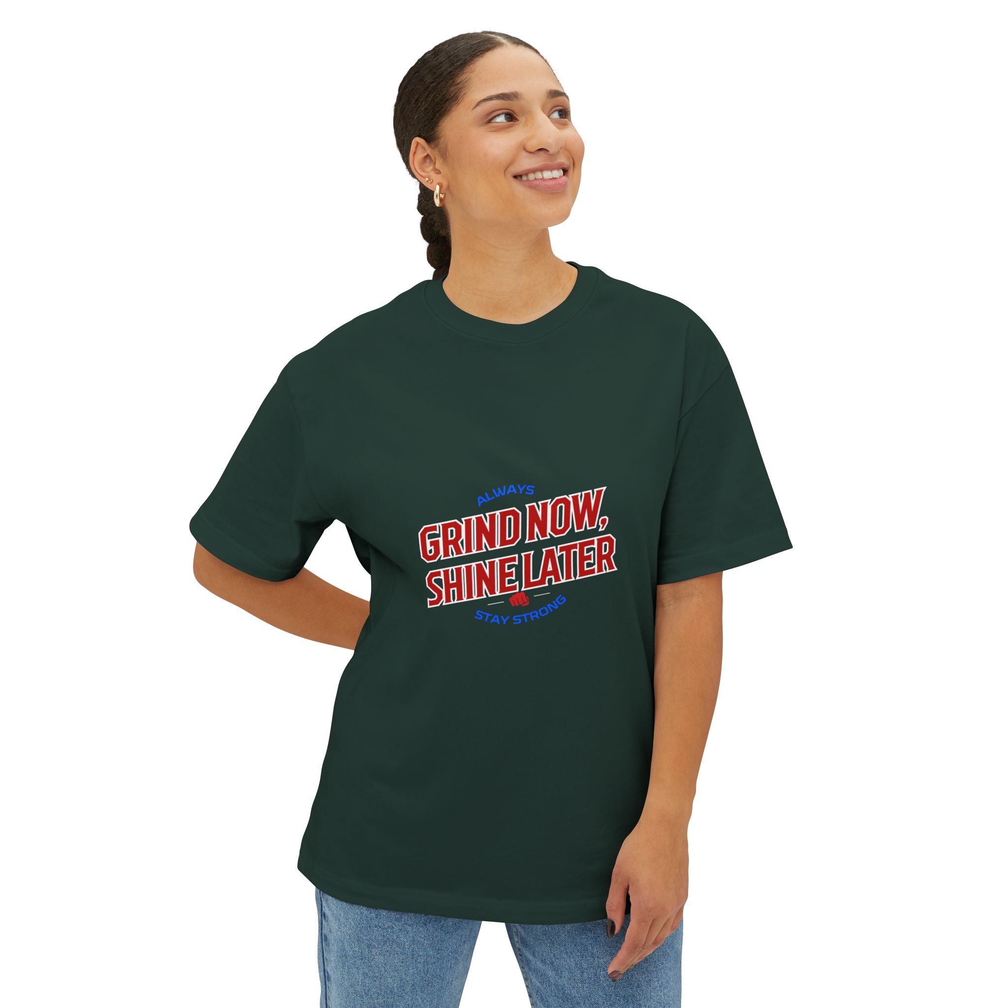 Unisex Oversized Inspirational Tee: Grind Now, Shine Later, Casual Shirt, Motivational Fashion, Gift for Him/Her, Everyday Wear