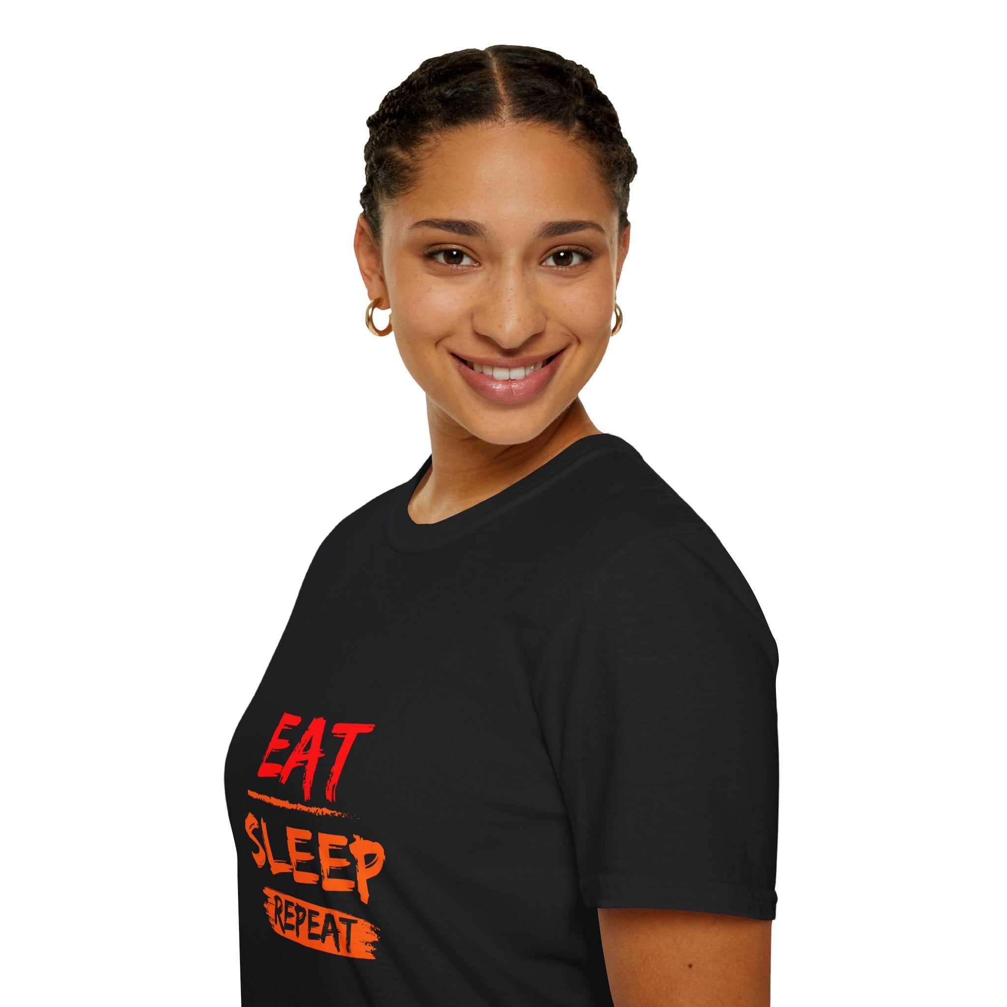Eat Sleep Repeat Unisex Softstyle T-Shirt, Casual Tee, Gift for Gamers, Relaxed Fit, Everyday Wear, Fun Graphic Tee