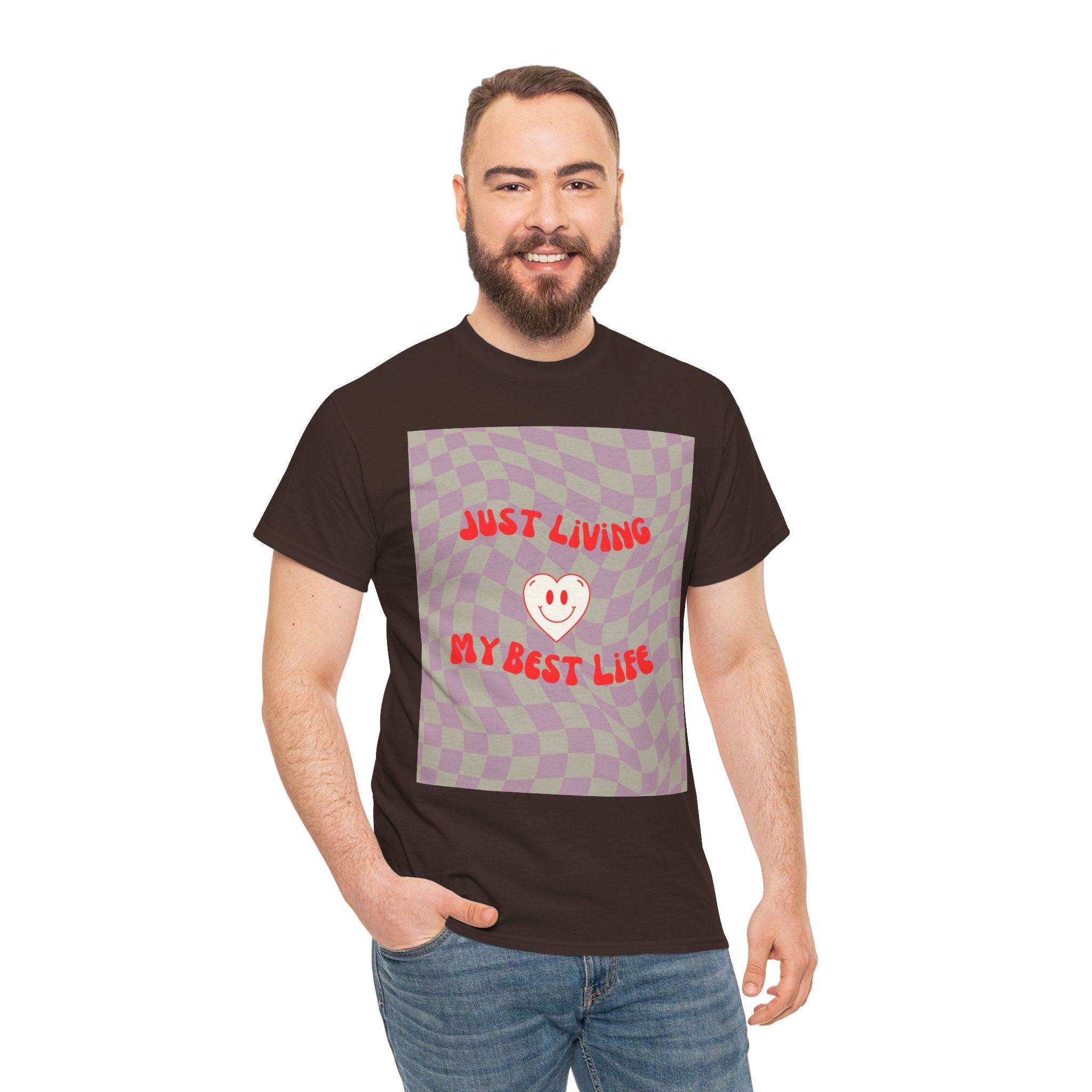 Just Living My Best Life Tee - Fun Unisex Heavy Cotton Shirt for Positive Vibes, Birthday Gift, Everyday Wear, Casual Style, Self-Love