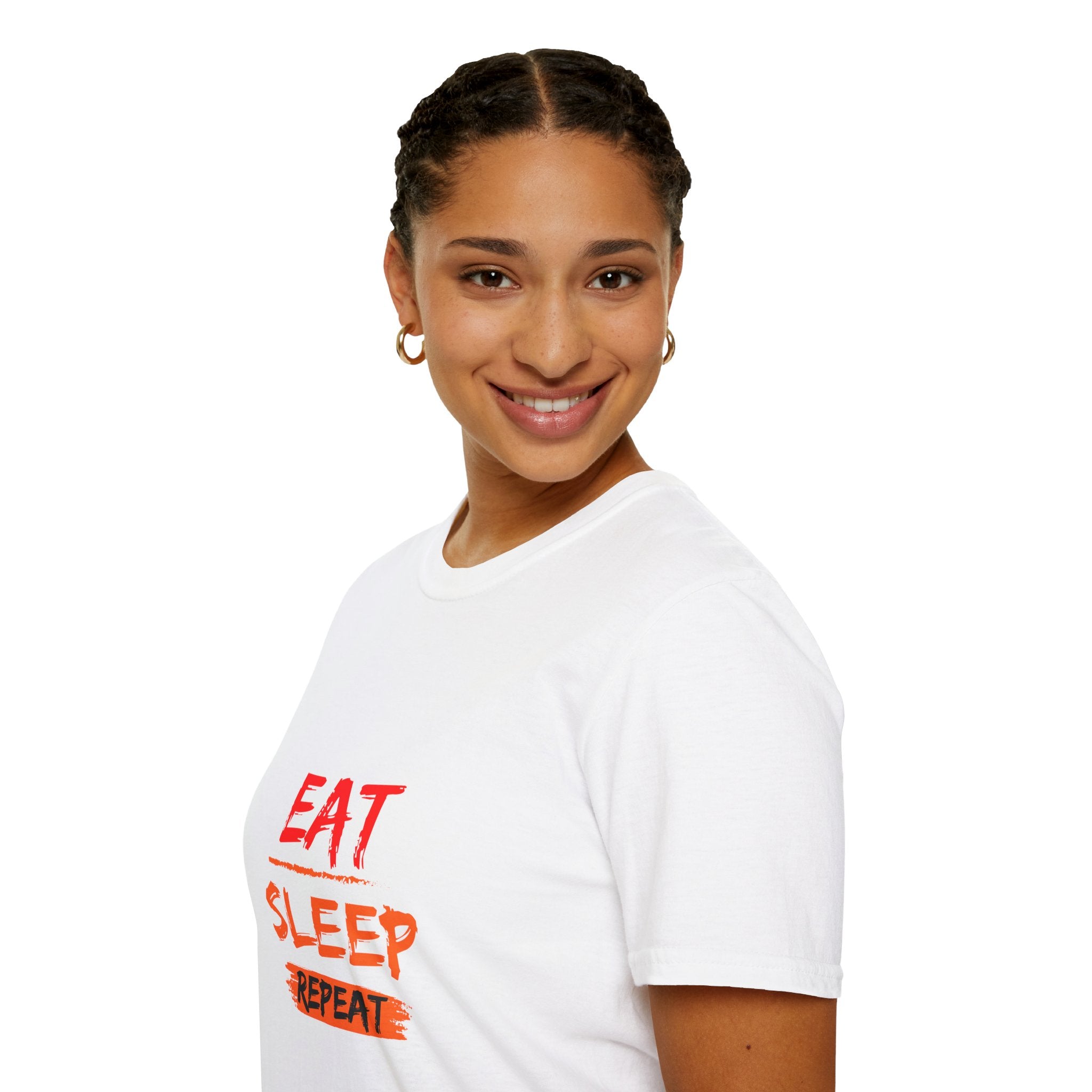 Eat Sleep Repeat Unisex Softstyle T-Shirt, Casual Tee, Gift for Gamers, Relaxed Fit, Everyday Wear, Fun Graphic Tee