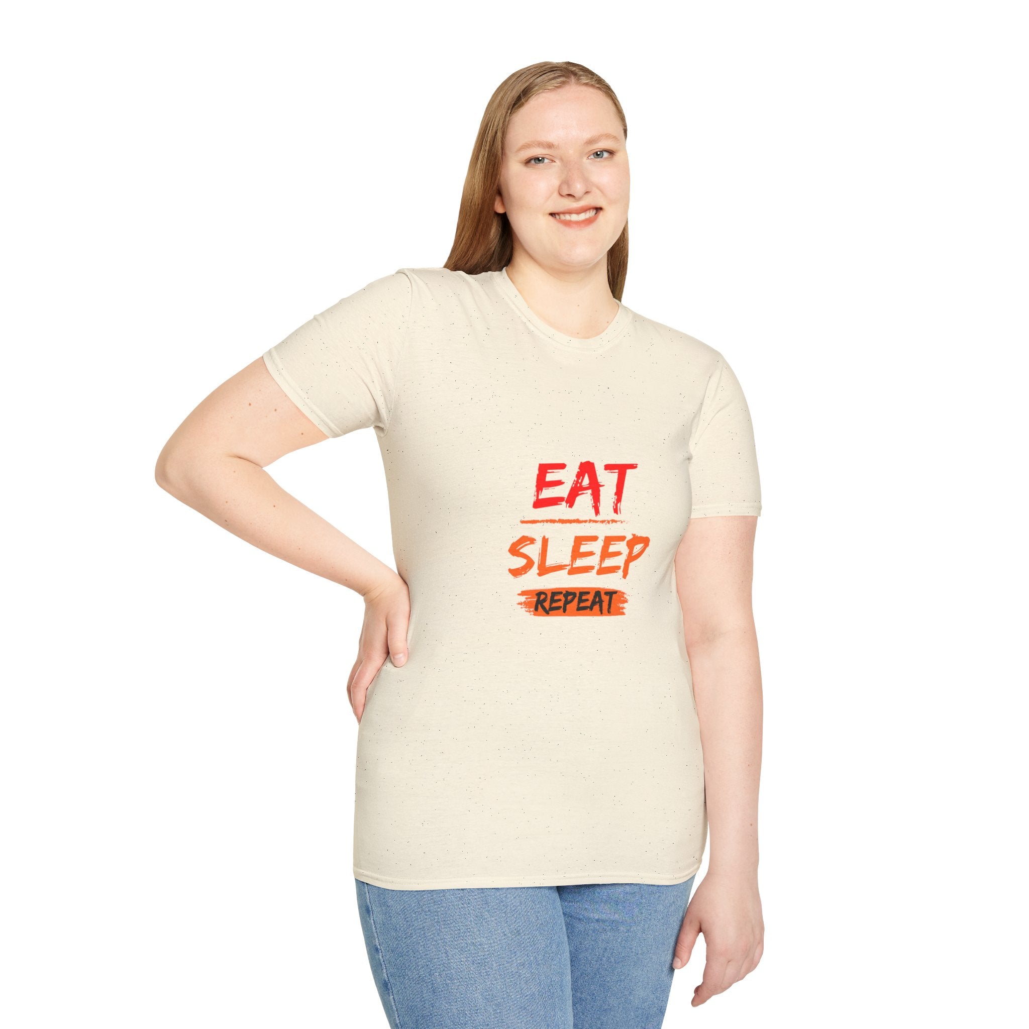 Eat Sleep Repeat Unisex Softstyle T-Shirt, Casual Tee, Gift for Gamers, Relaxed Fit, Everyday Wear, Fun Graphic Tee