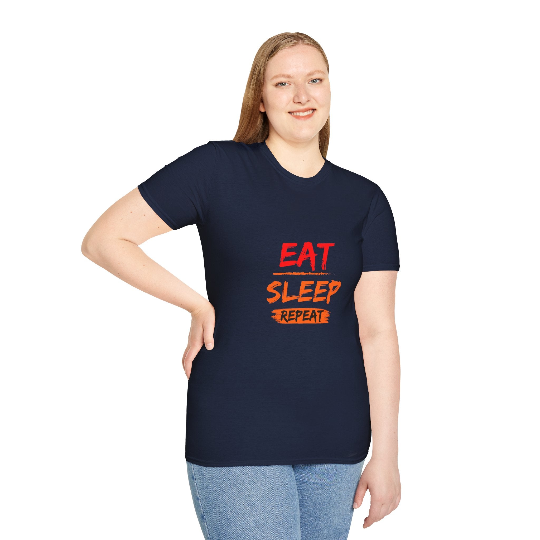 Eat Sleep Repeat Unisex Softstyle T-Shirt, Casual Tee, Gift for Gamers, Relaxed Fit, Everyday Wear, Fun Graphic Tee