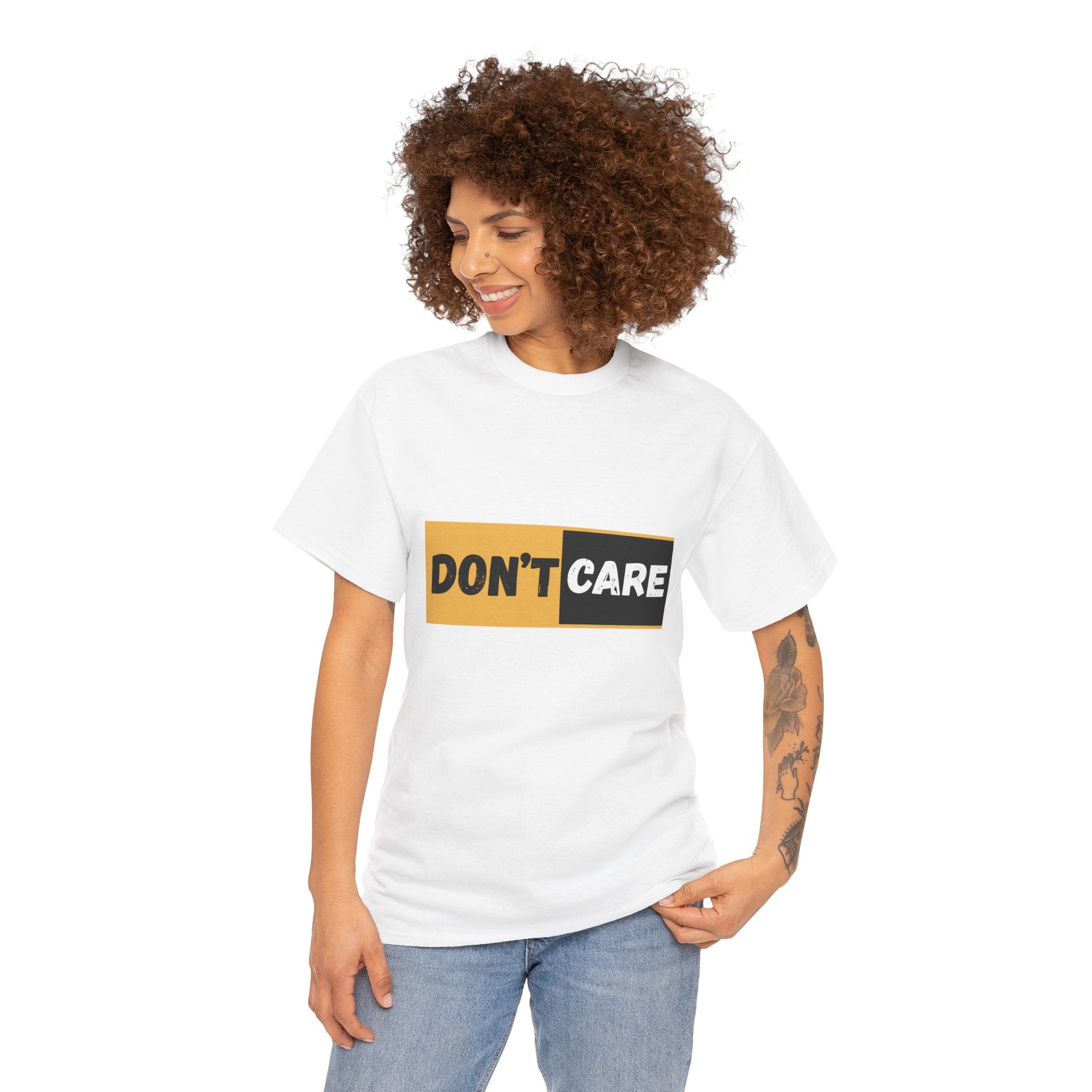 Don't Care Unisex Heavy Cotton Tee | Casual Wear, Gift for Teens, Statement T-Shirt, Everyday Comfort, Fun Fashion, Gift Idea