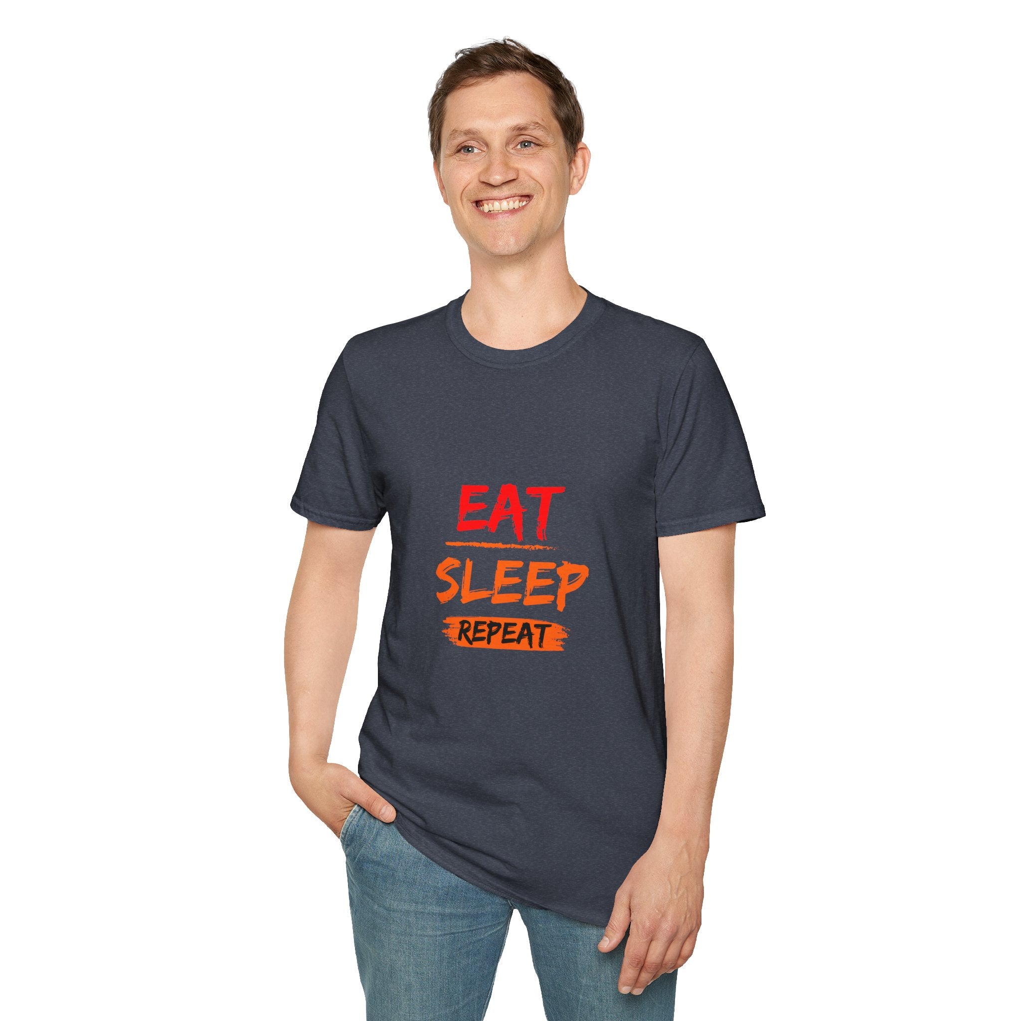 Eat Sleep Repeat Unisex Softstyle T-Shirt, Casual Tee, Gift for Gamers, Relaxed Fit, Everyday Wear, Fun Graphic Tee