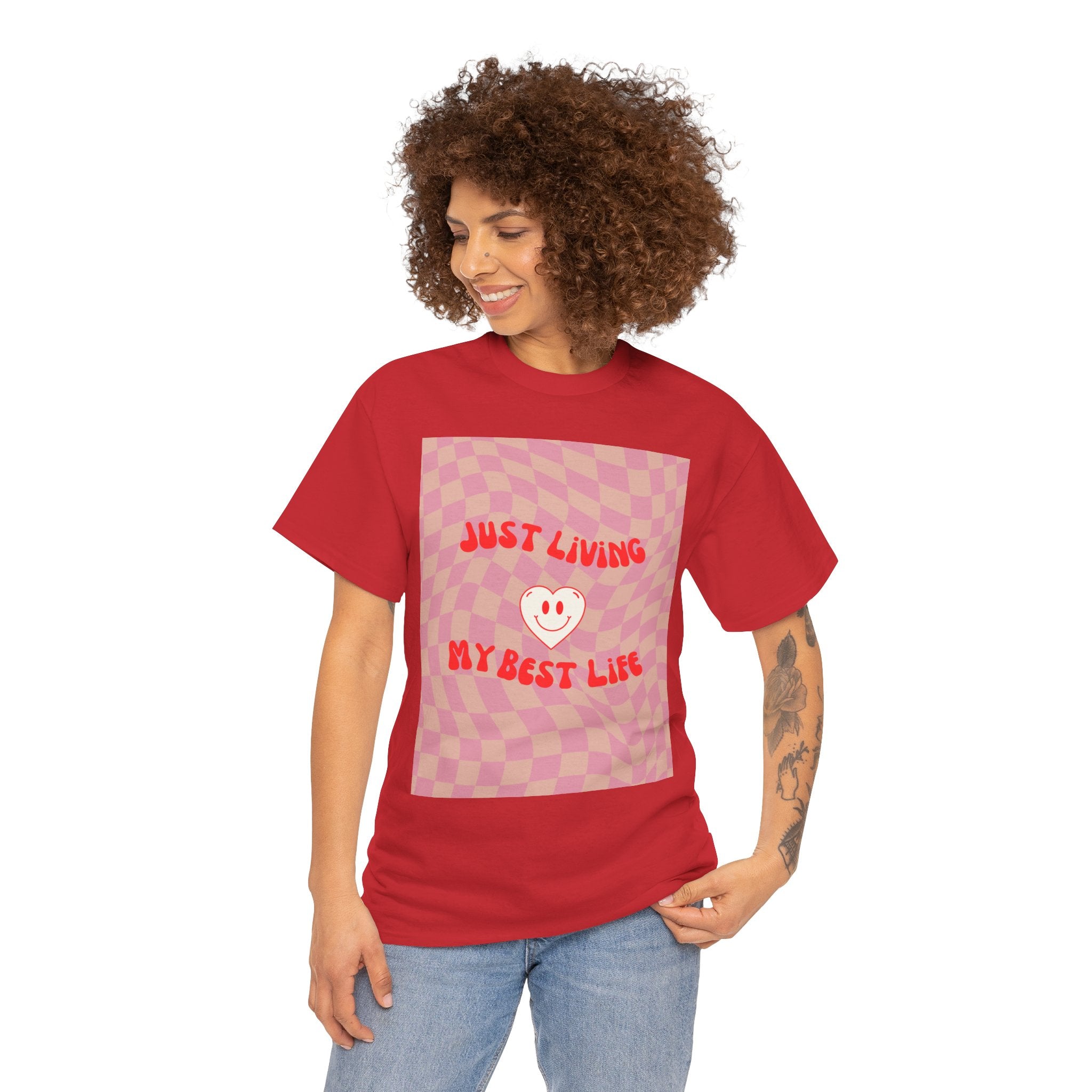 Just Living My Best Life Tee - Fun Unisex Heavy Cotton Shirt for Positive Vibes, Birthday Gift, Everyday Wear, Casual Style, Self-Love