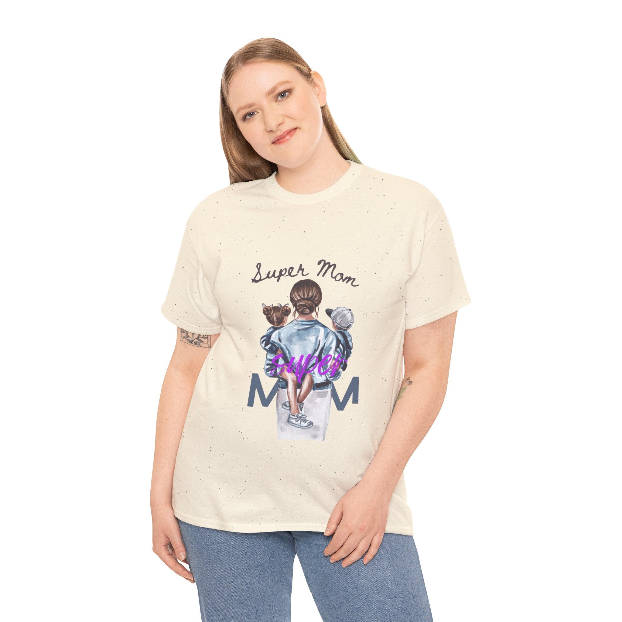 Super Mom Unisex Heavy Cotton Tee | Perfect Gift for Mothers, Casual Wear, Mother's Day, Family Events, Mom Appreciation