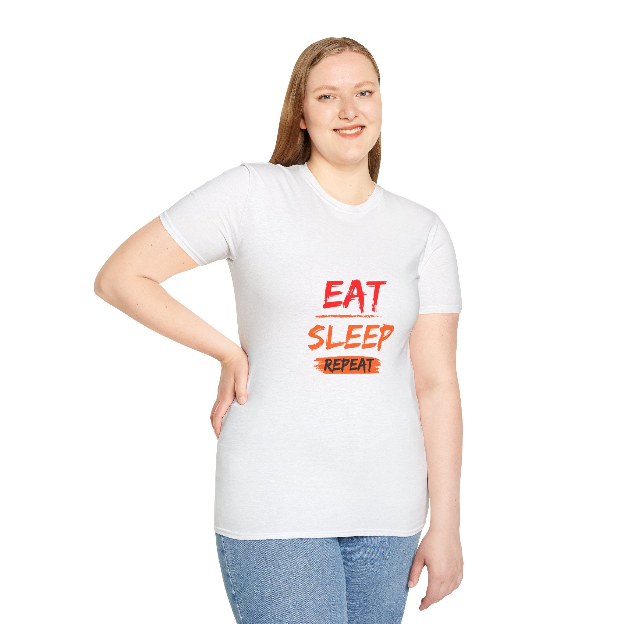 Eat Sleep Repeat Unisex Softstyle T-Shirt, Casual Tee, Gift for Gamers, Relaxed Fit, Everyday Wear, Fun Graphic Tee
