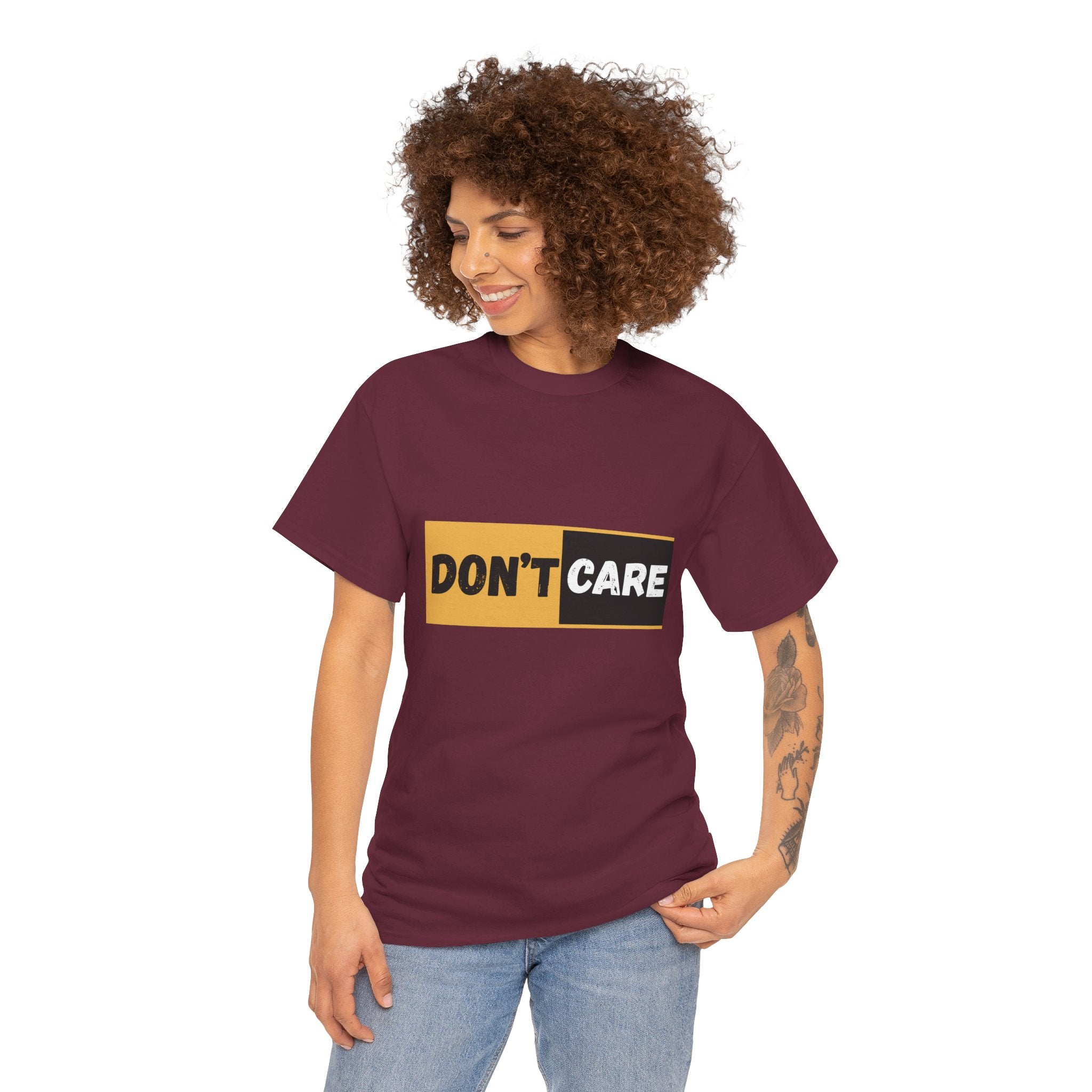 Don't Care Unisex Heavy Cotton Tee | Casual Wear, Gift for Teens, Statement T-Shirt, Everyday Comfort, Fun Fashion, Gift Idea
