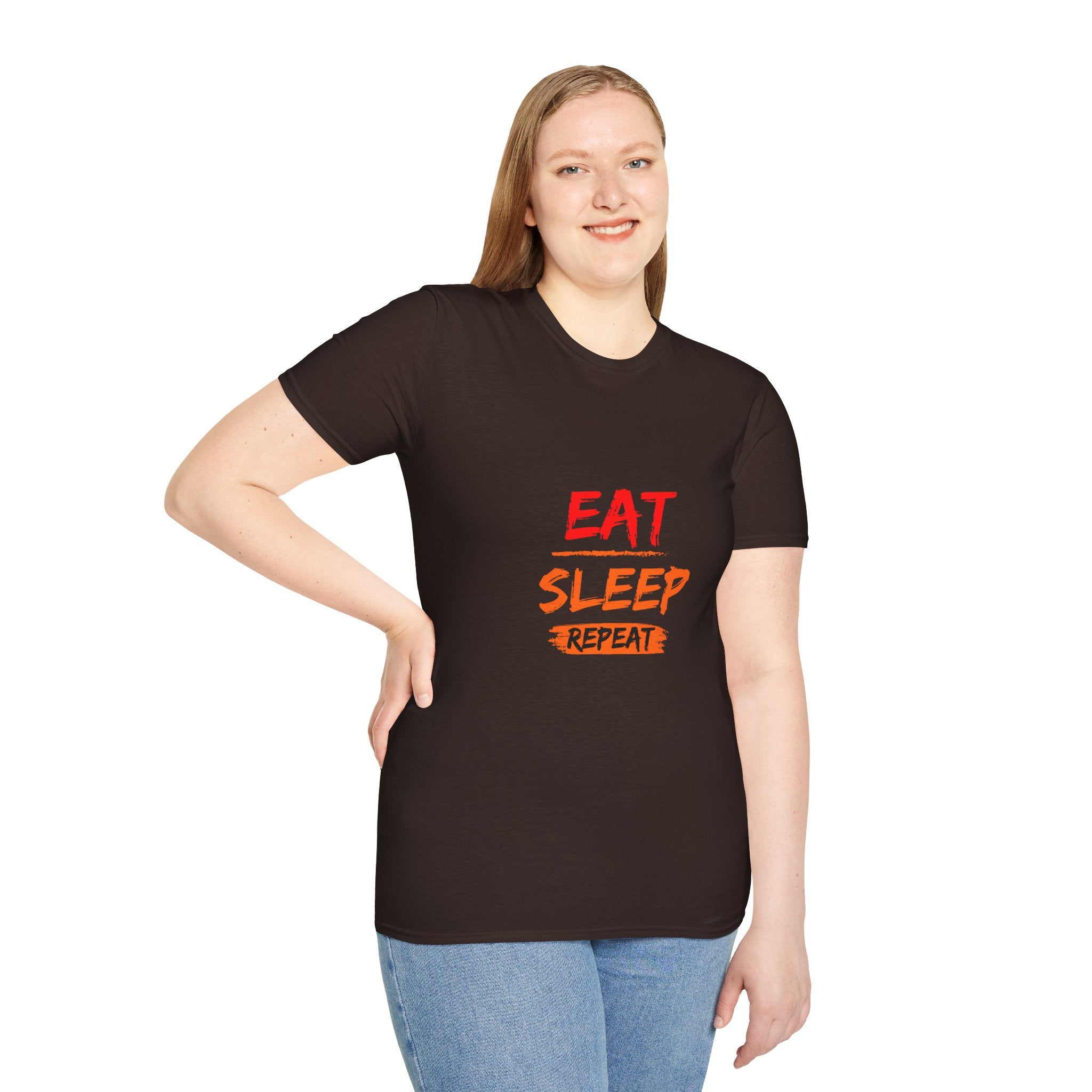Eat Sleep Repeat Unisex Softstyle T-Shirt, Casual Tee, Gift for Gamers, Relaxed Fit, Everyday Wear, Fun Graphic Tee