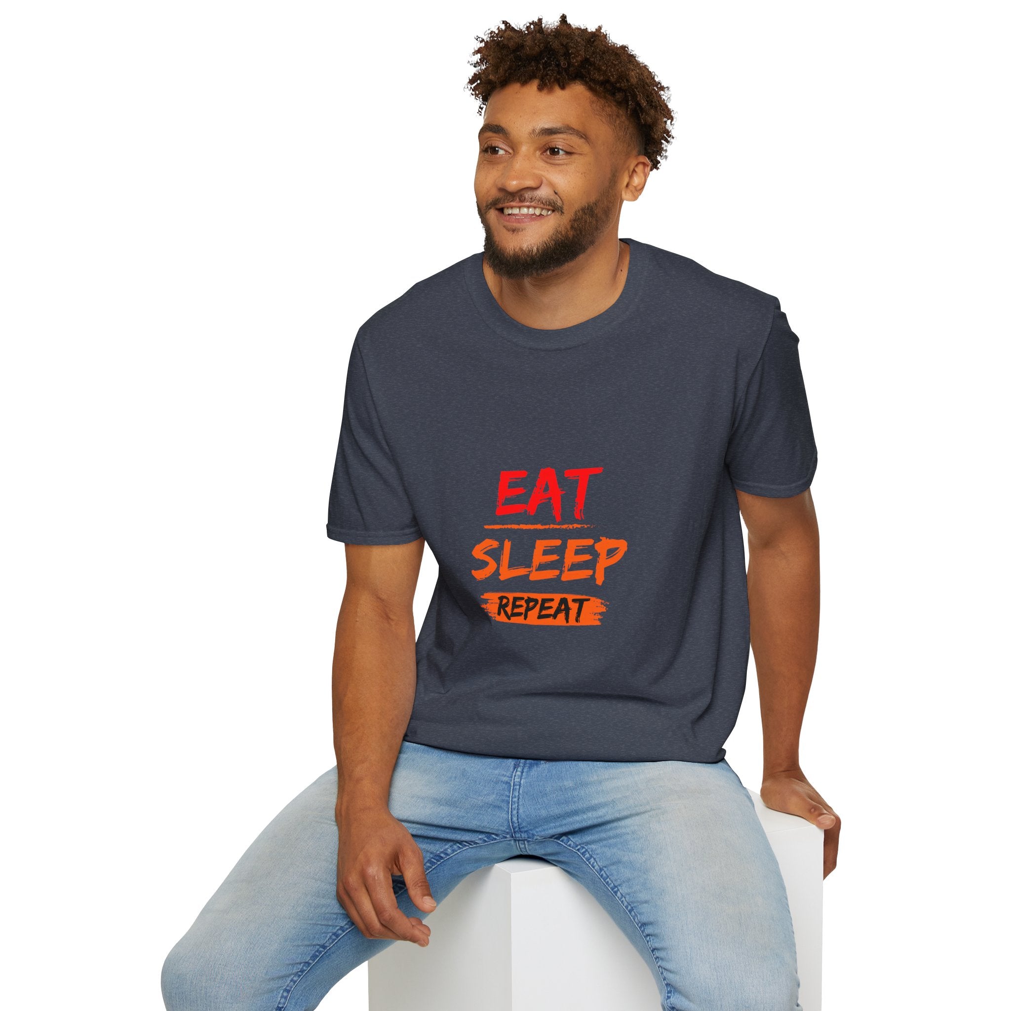 Eat Sleep Repeat Unisex Softstyle T-Shirt, Casual Tee, Gift for Gamers, Relaxed Fit, Everyday Wear, Fun Graphic Tee