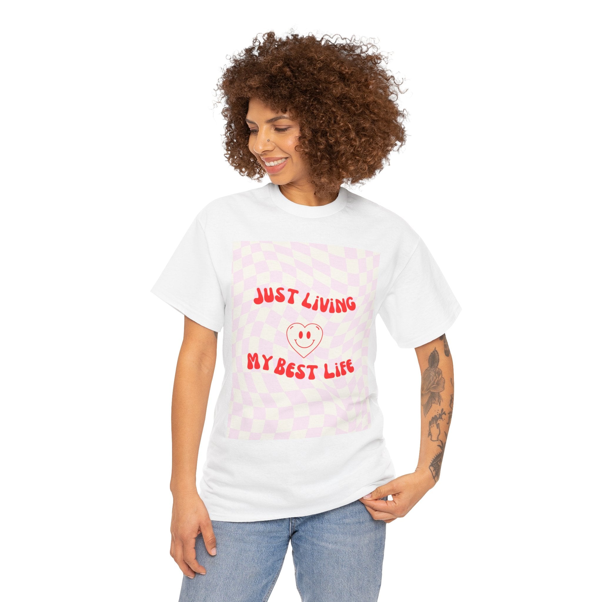 Just Living My Best Life Tee - Fun Unisex Heavy Cotton Shirt for Positive Vibes, Birthday Gift, Everyday Wear, Casual Style, Self-Love