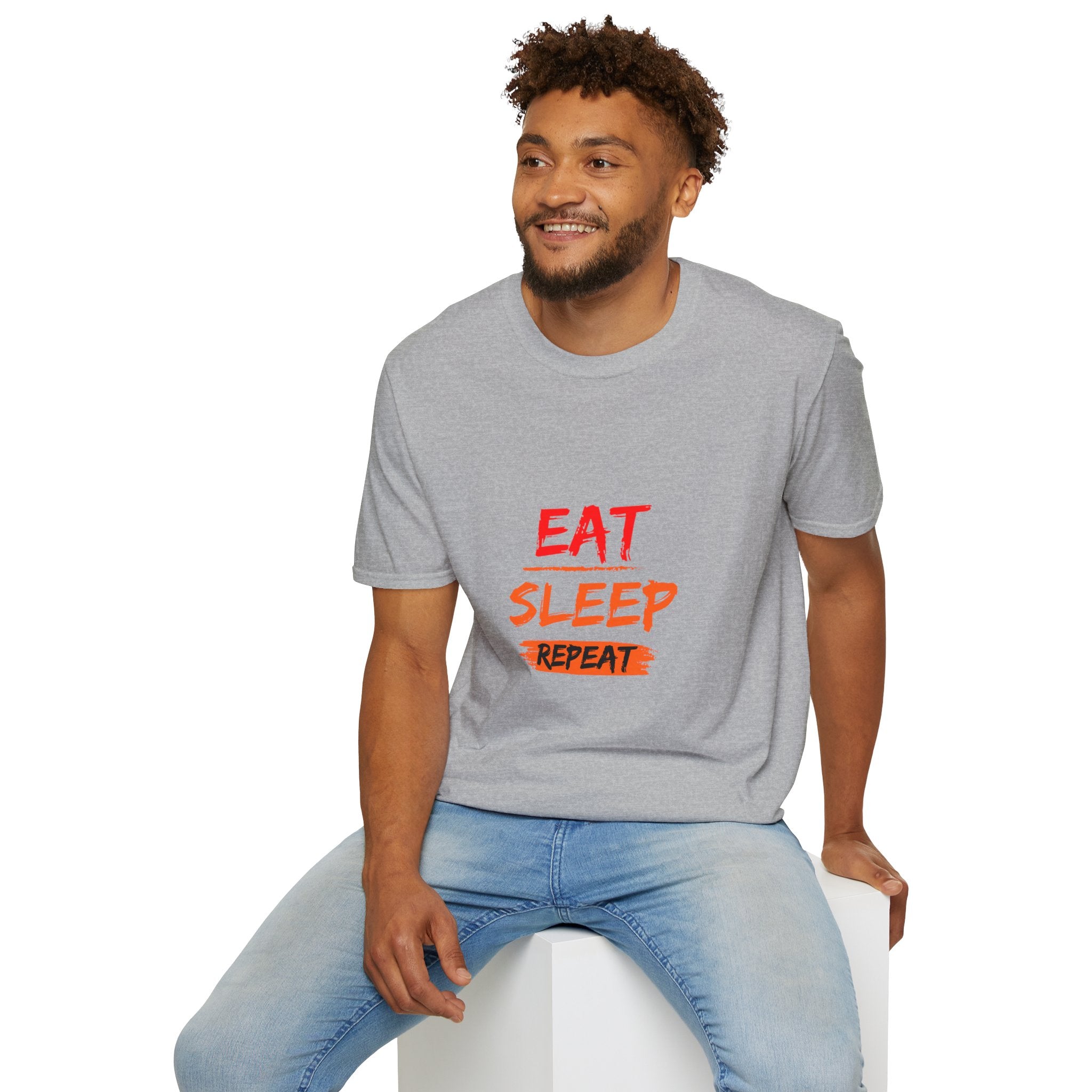 Eat Sleep Repeat Unisex Softstyle T-Shirt, Casual Tee, Gift for Gamers, Relaxed Fit, Everyday Wear, Fun Graphic Tee