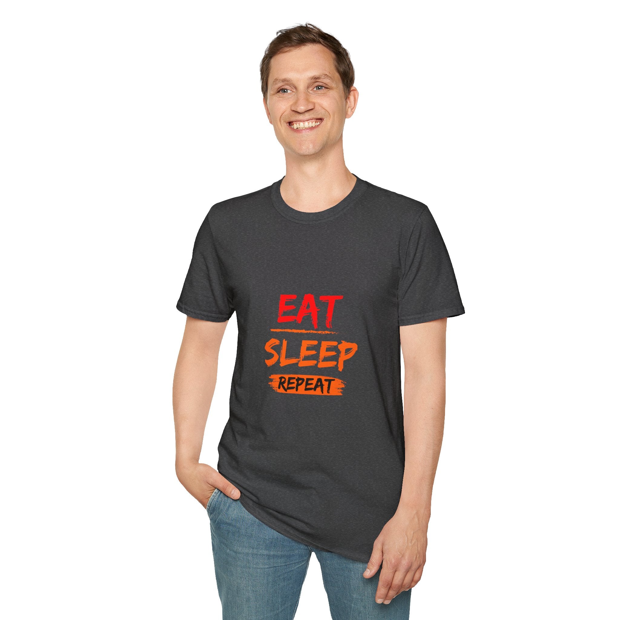 Eat Sleep Repeat Unisex Softstyle T-Shirt, Casual Tee, Gift for Gamers, Relaxed Fit, Everyday Wear, Fun Graphic Tee