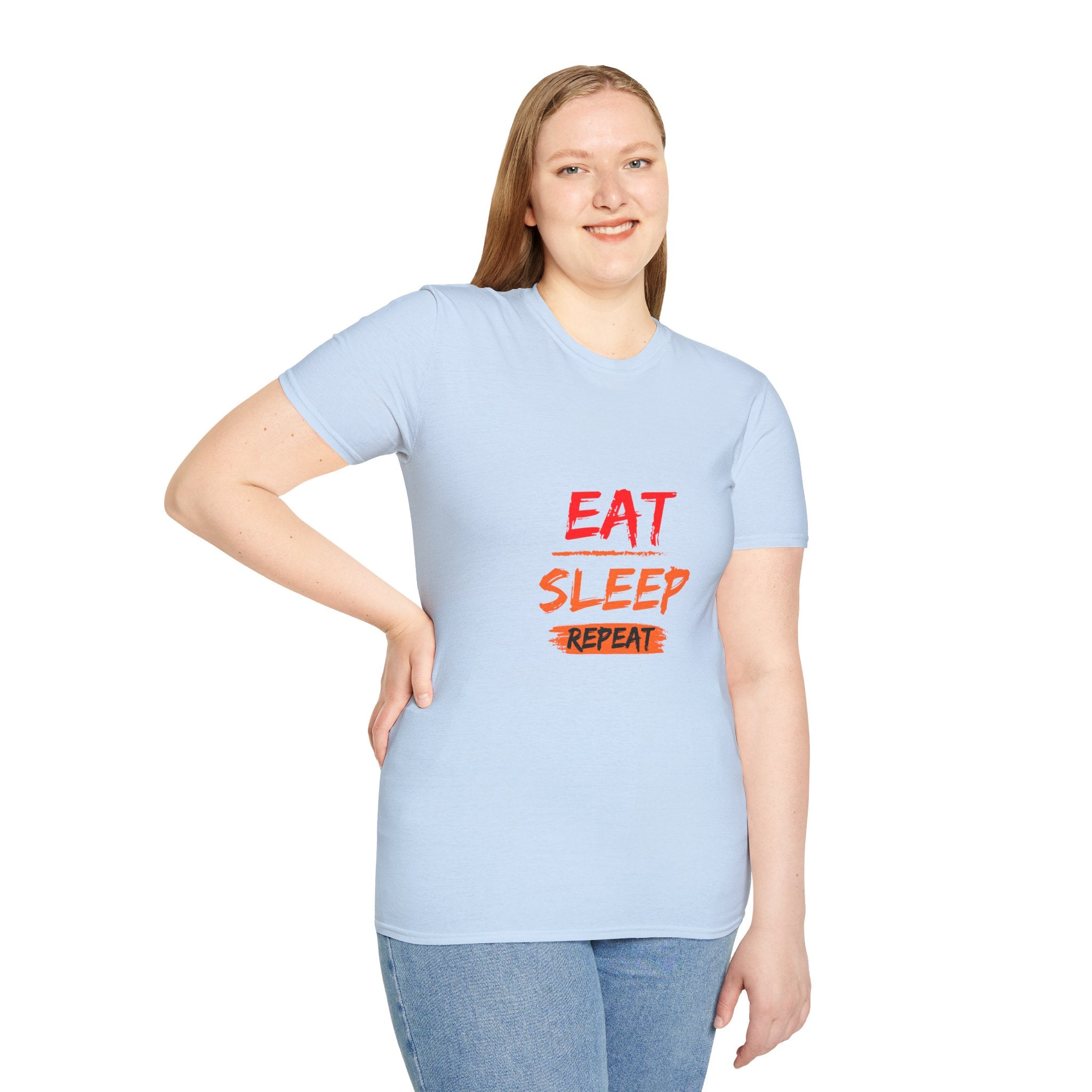 Eat Sleep Repeat Unisex Softstyle T-Shirt, Casual Tee, Gift for Gamers, Relaxed Fit, Everyday Wear, Fun Graphic Tee
