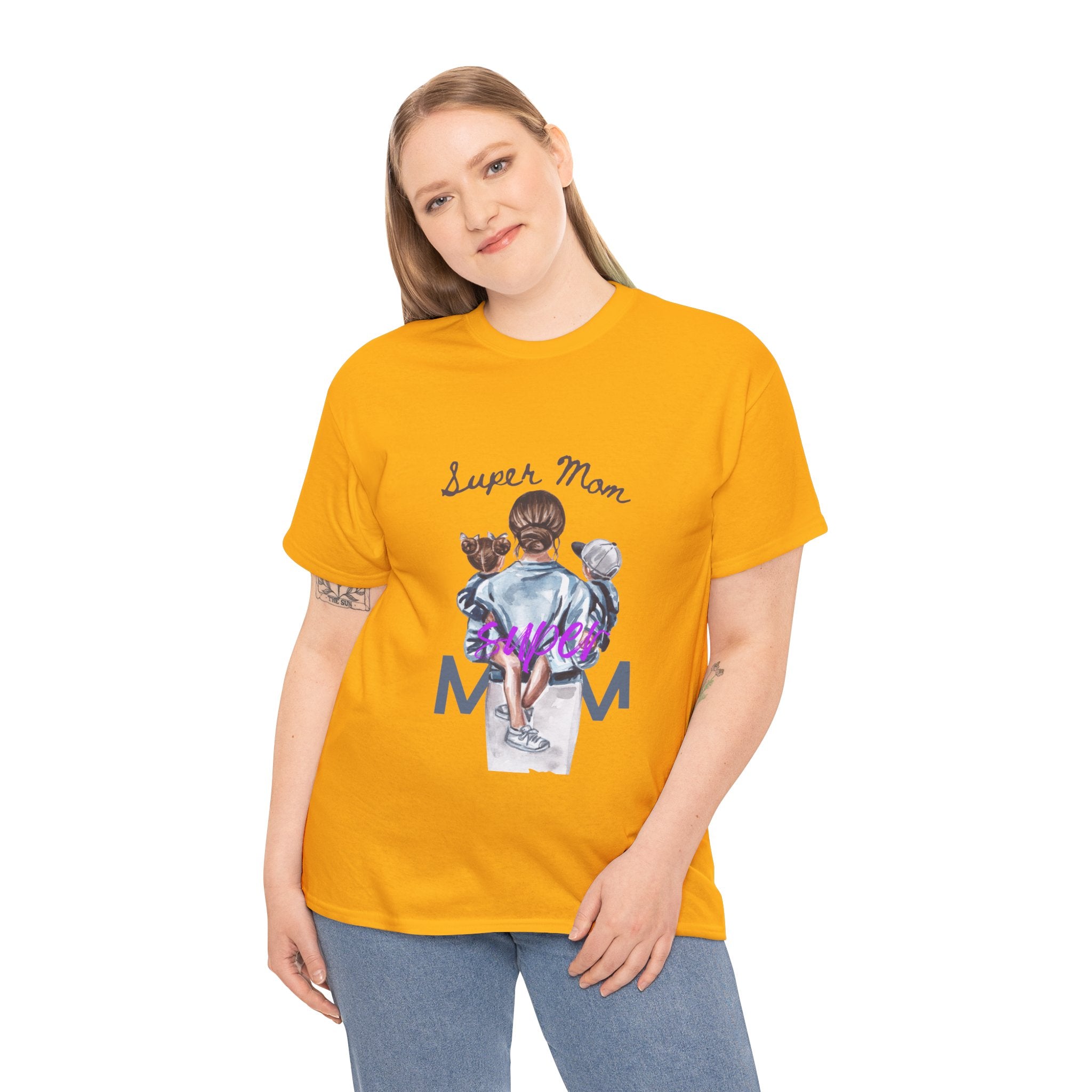 Super Mom Unisex Heavy Cotton Tee | Perfect Gift for Mothers, Casual Wear, Mother's Day, Family Events, Mom Appreciation