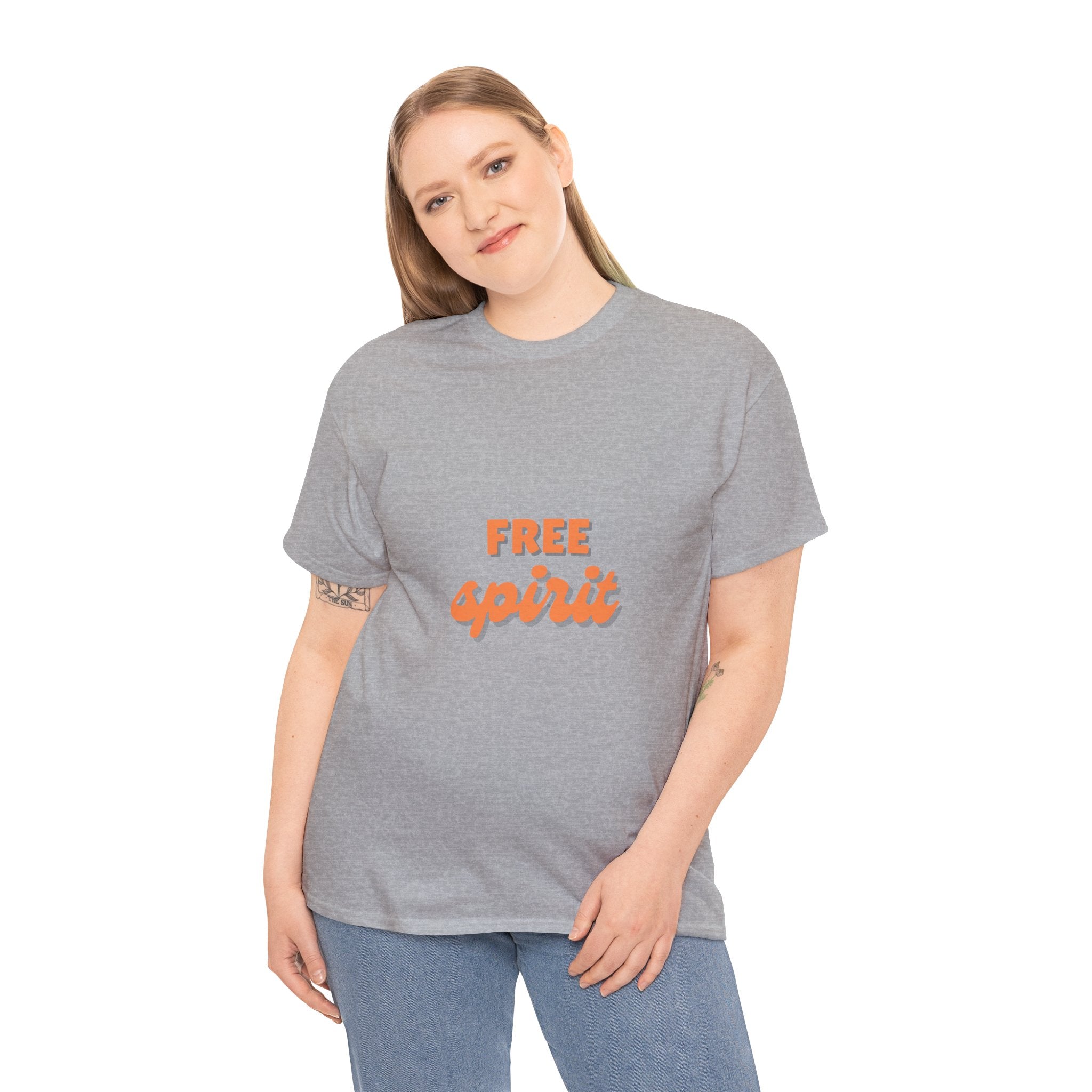 Unisex Heavy Cotton Tee - 'Free Spirit' - Casual Wear, Gift for Friend, Bohemian Style, Summer Vibes, Easy Everyday Outfit