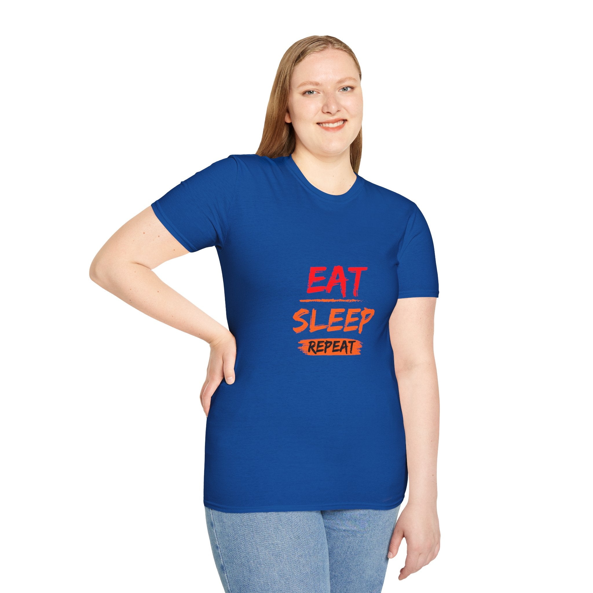 Eat Sleep Repeat Unisex Softstyle T-Shirt, Casual Tee, Gift for Gamers, Relaxed Fit, Everyday Wear, Fun Graphic Tee