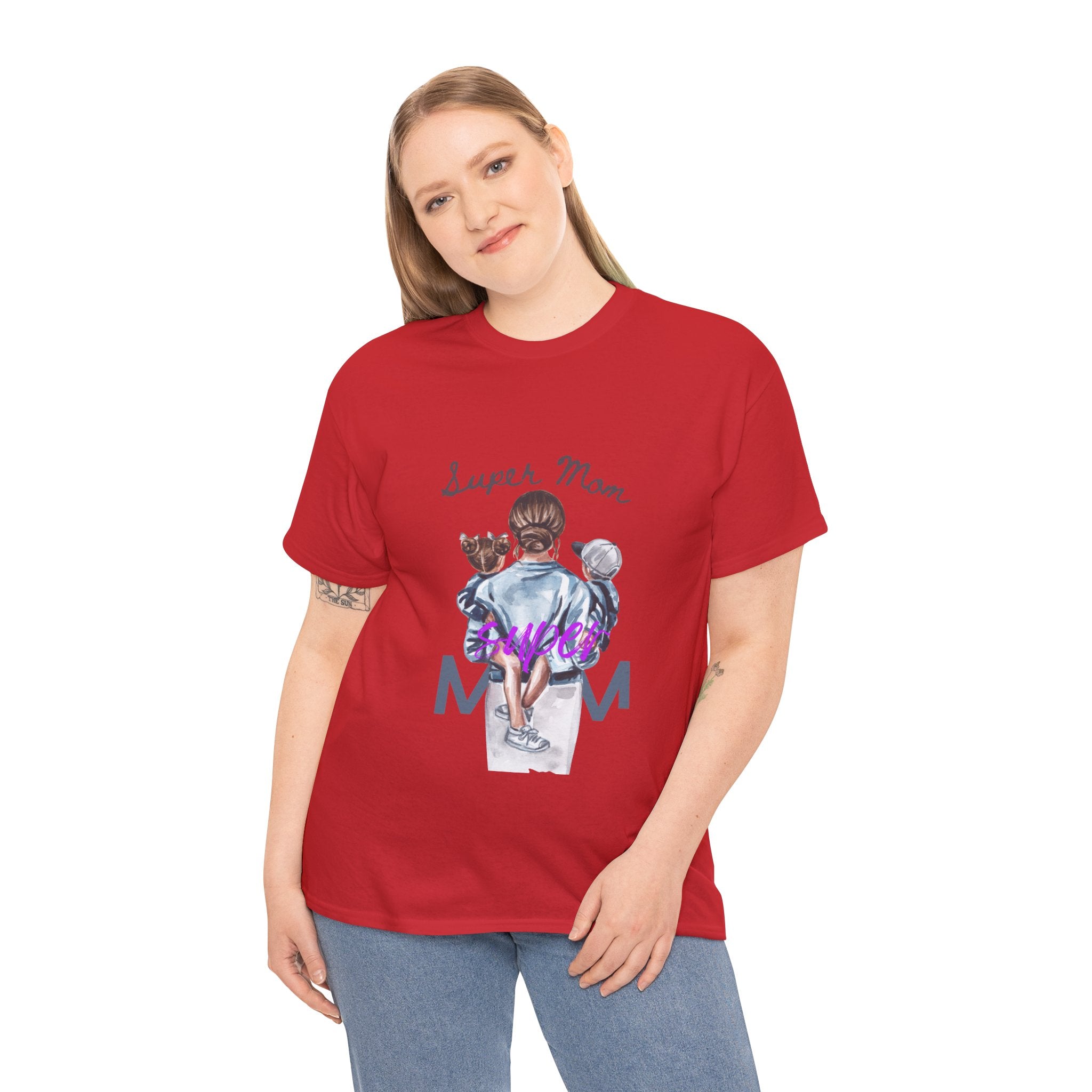 Super Mom Unisex Heavy Cotton Tee | Perfect Gift for Mothers, Casual Wear, Mother's Day, Family Events, Mom Appreciation