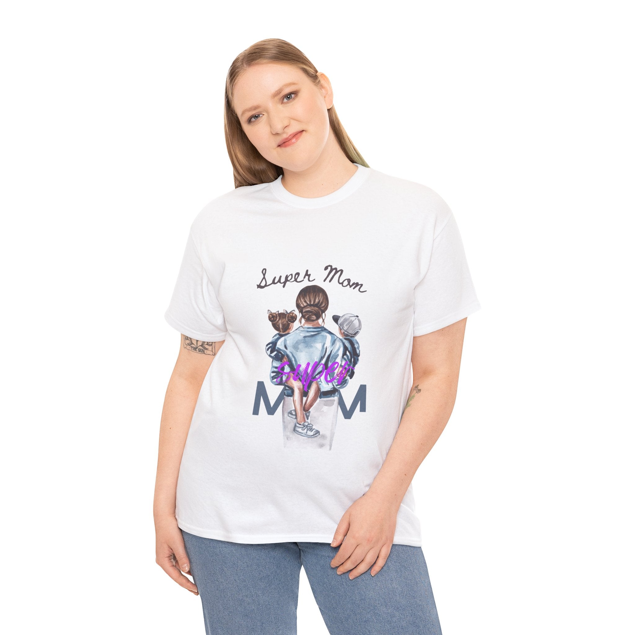 Super Mom Unisex Heavy Cotton Tee | Perfect Gift for Mothers, Casual Wear, Mother's Day, Family Events, Mom Appreciation