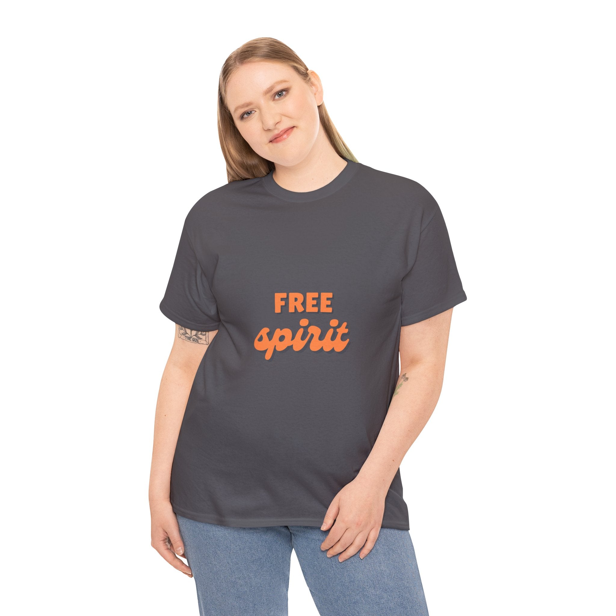 Unisex Heavy Cotton Tee - 'Free Spirit' - Casual Wear, Gift for Friend, Bohemian Style, Summer Vibes, Easy Everyday Outfit