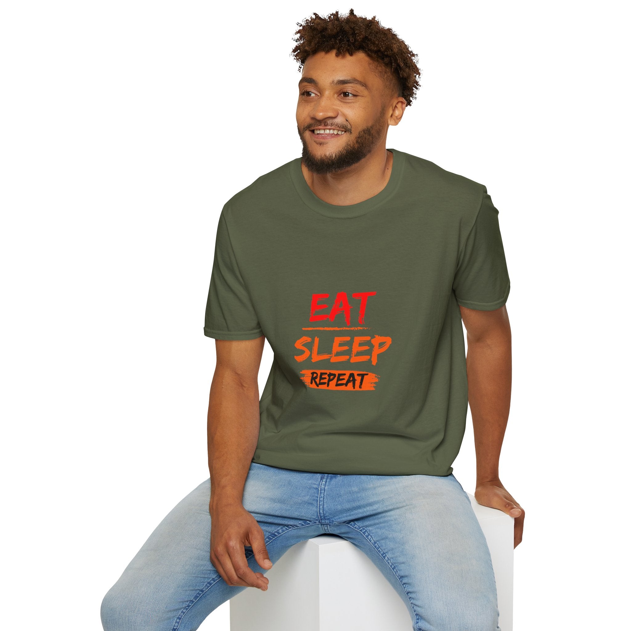 Eat Sleep Repeat Unisex Softstyle T-Shirt, Casual Tee, Gift for Gamers, Relaxed Fit, Everyday Wear, Fun Graphic Tee