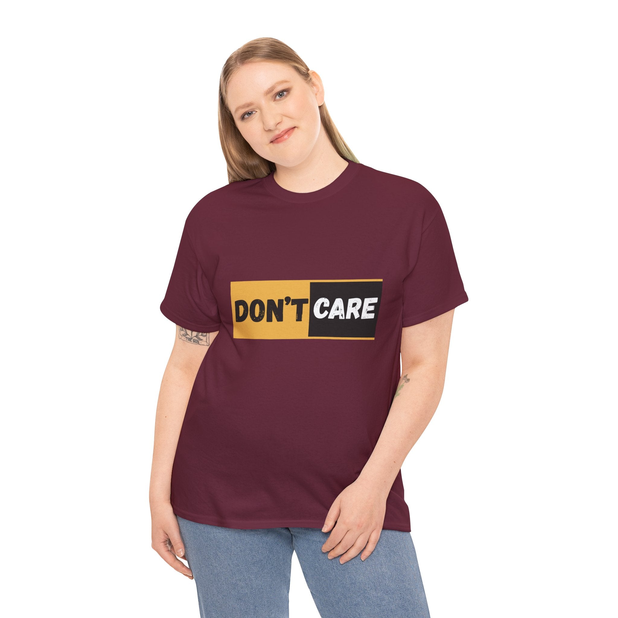 Don't Care Unisex Heavy Cotton Tee | Casual Wear, Gift for Teens, Statement T-Shirt, Everyday Comfort, Fun Fashion, Gift Idea