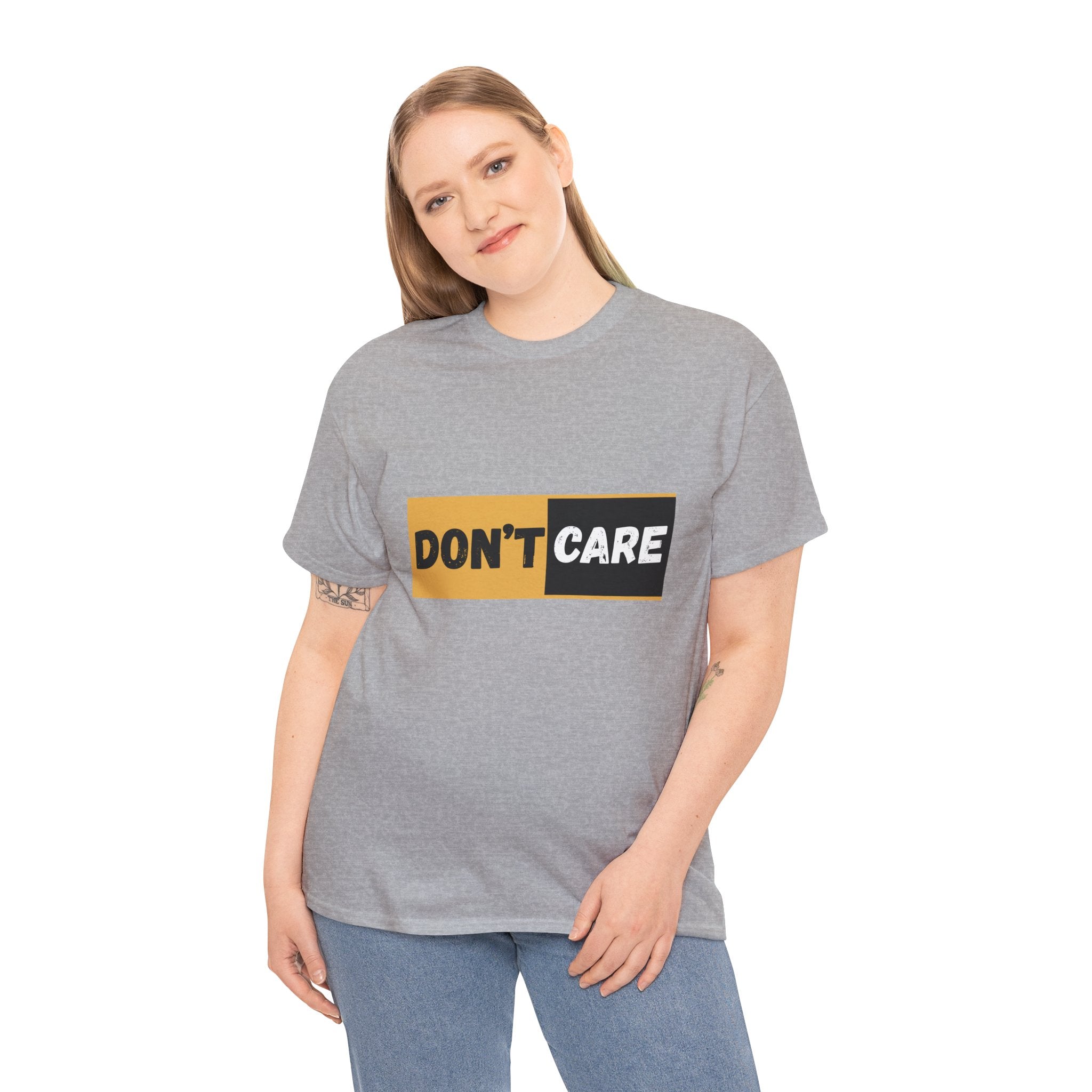 Don't Care Unisex Heavy Cotton Tee | Casual Wear, Gift for Teens, Statement T-Shirt, Everyday Comfort, Fun Fashion, Gift Idea
