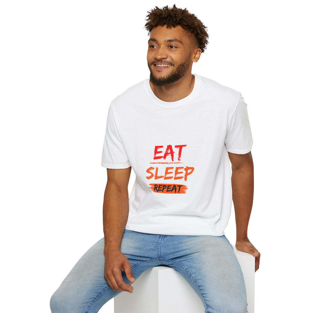 Eat Sleep Repeat Unisex Softstyle T-Shirt, Casual Tee, Gift for Gamers, Relaxed Fit, Everyday Wear, Fun Graphic Tee