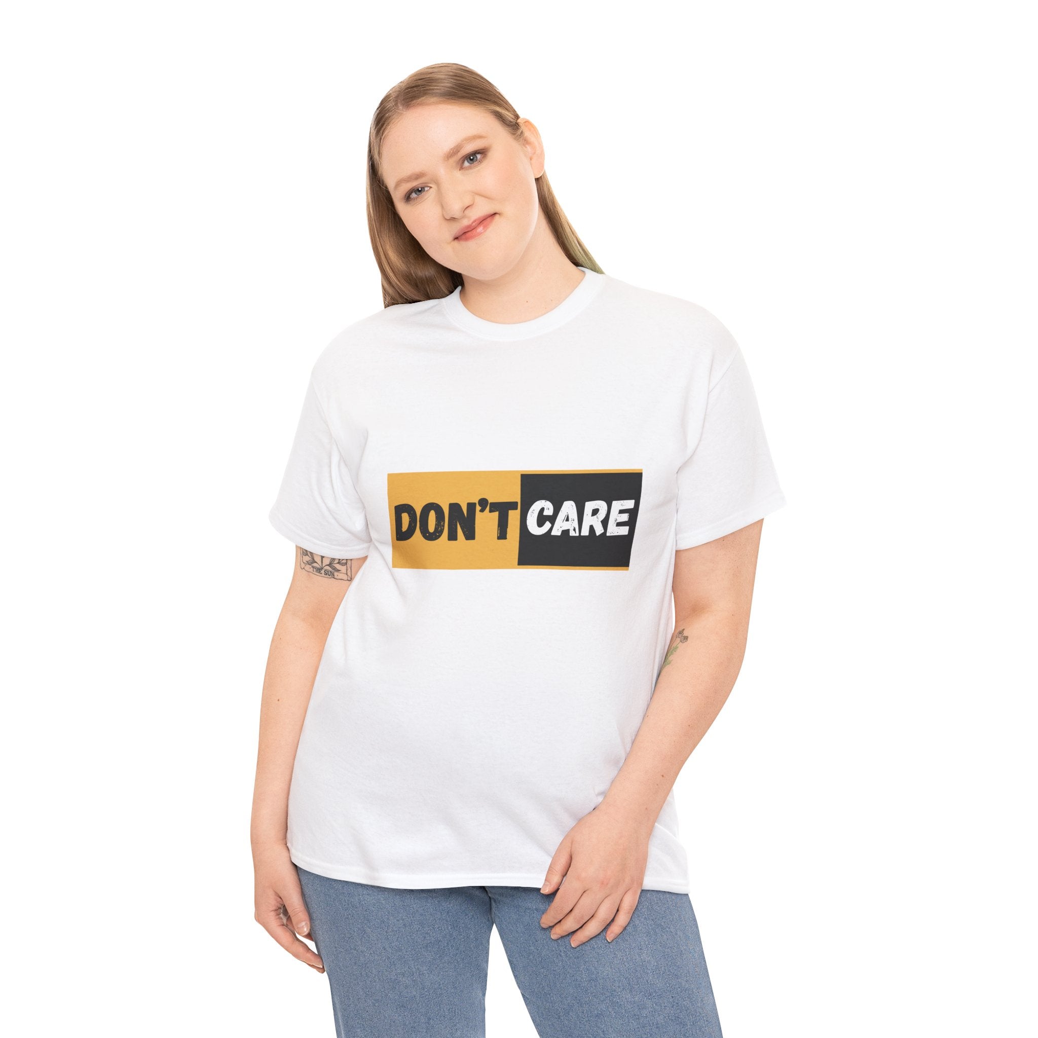 Don't Care Unisex Heavy Cotton Tee | Casual Wear, Gift for Teens, Statement T-Shirt, Everyday Comfort, Fun Fashion, Gift Idea