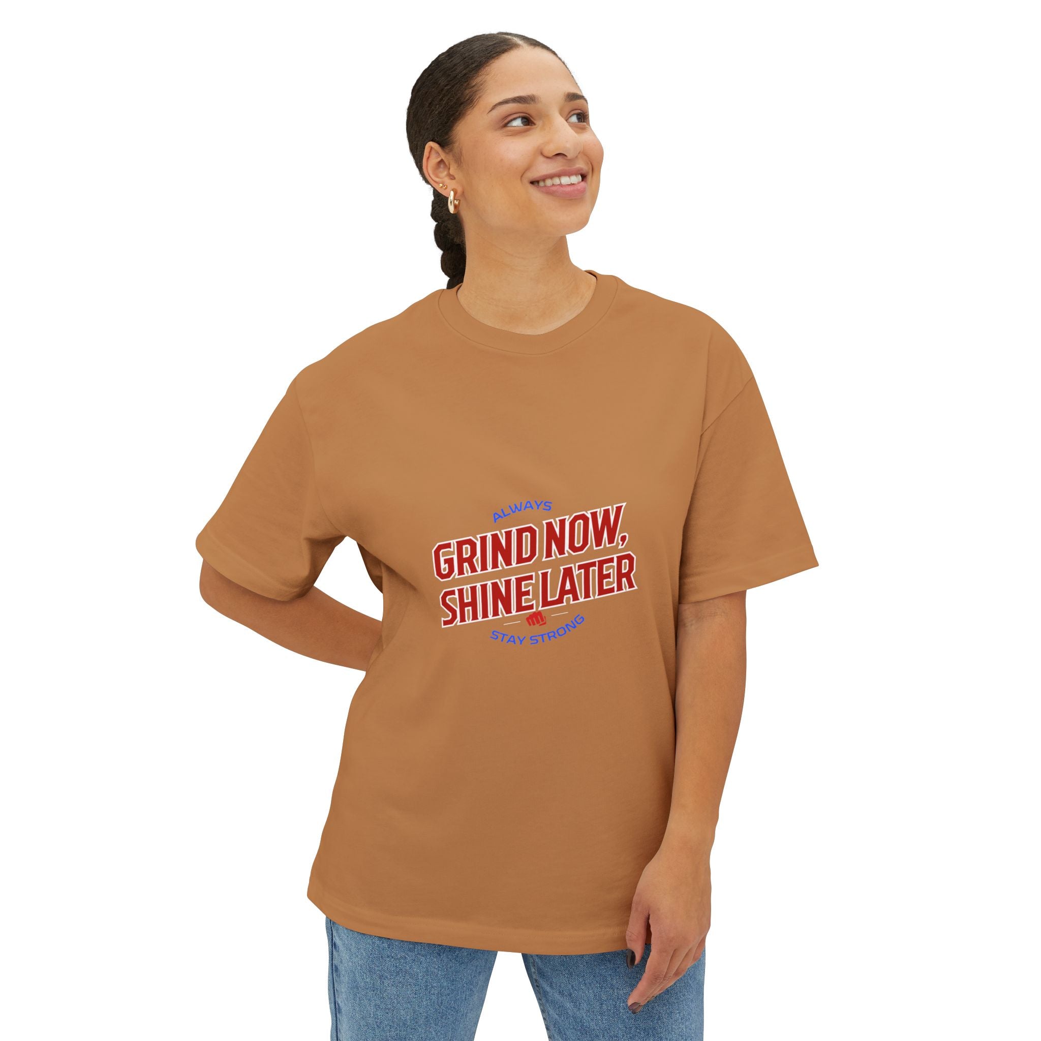Unisex Oversized Inspirational Tee: Grind Now, Shine Later, Casual Shirt, Motivational Fashion, Gift for Him/Her, Everyday Wear