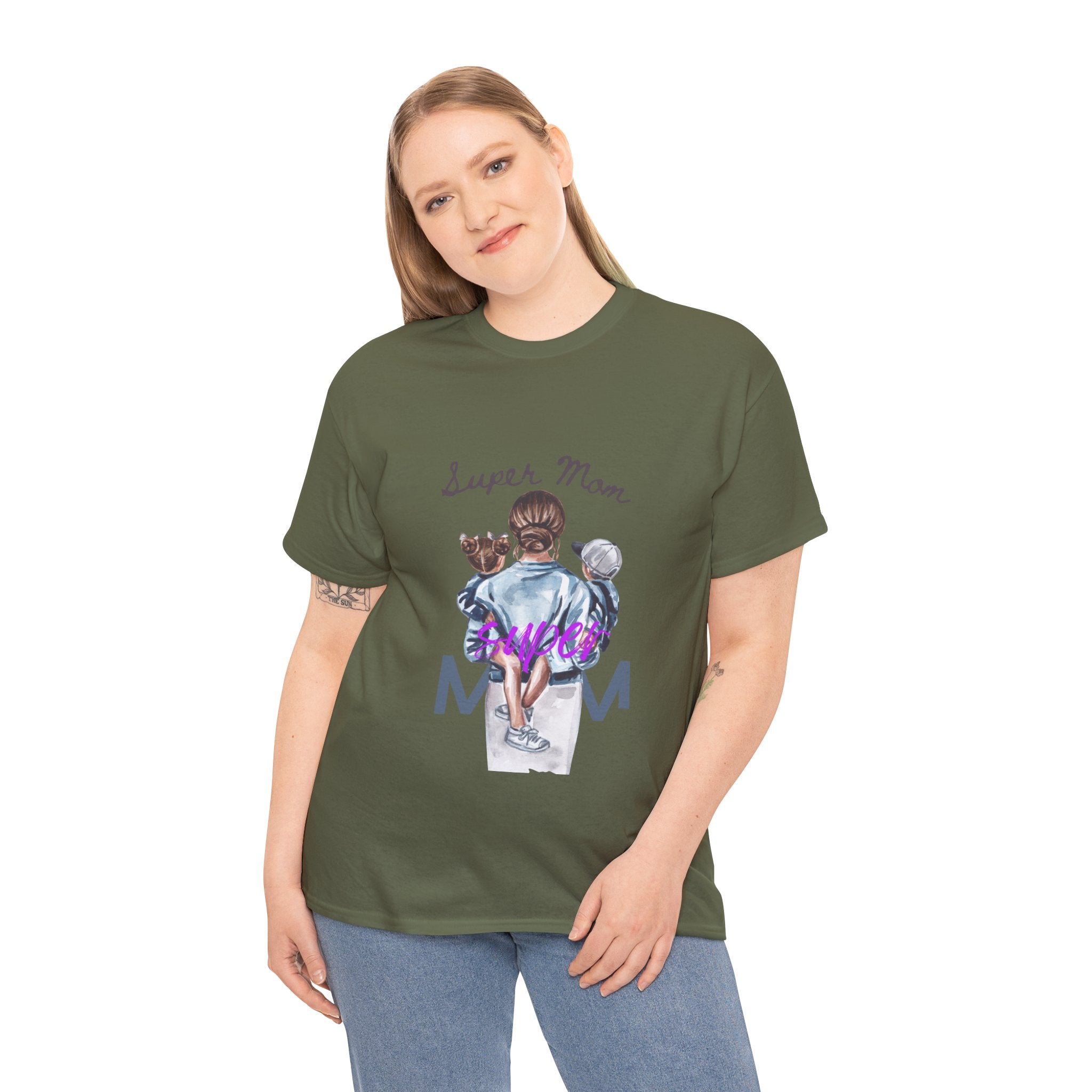 Super Mom Unisex Heavy Cotton Tee | Perfect Gift for Mothers, Casual Wear, Mother's Day, Family Events, Mom Appreciation