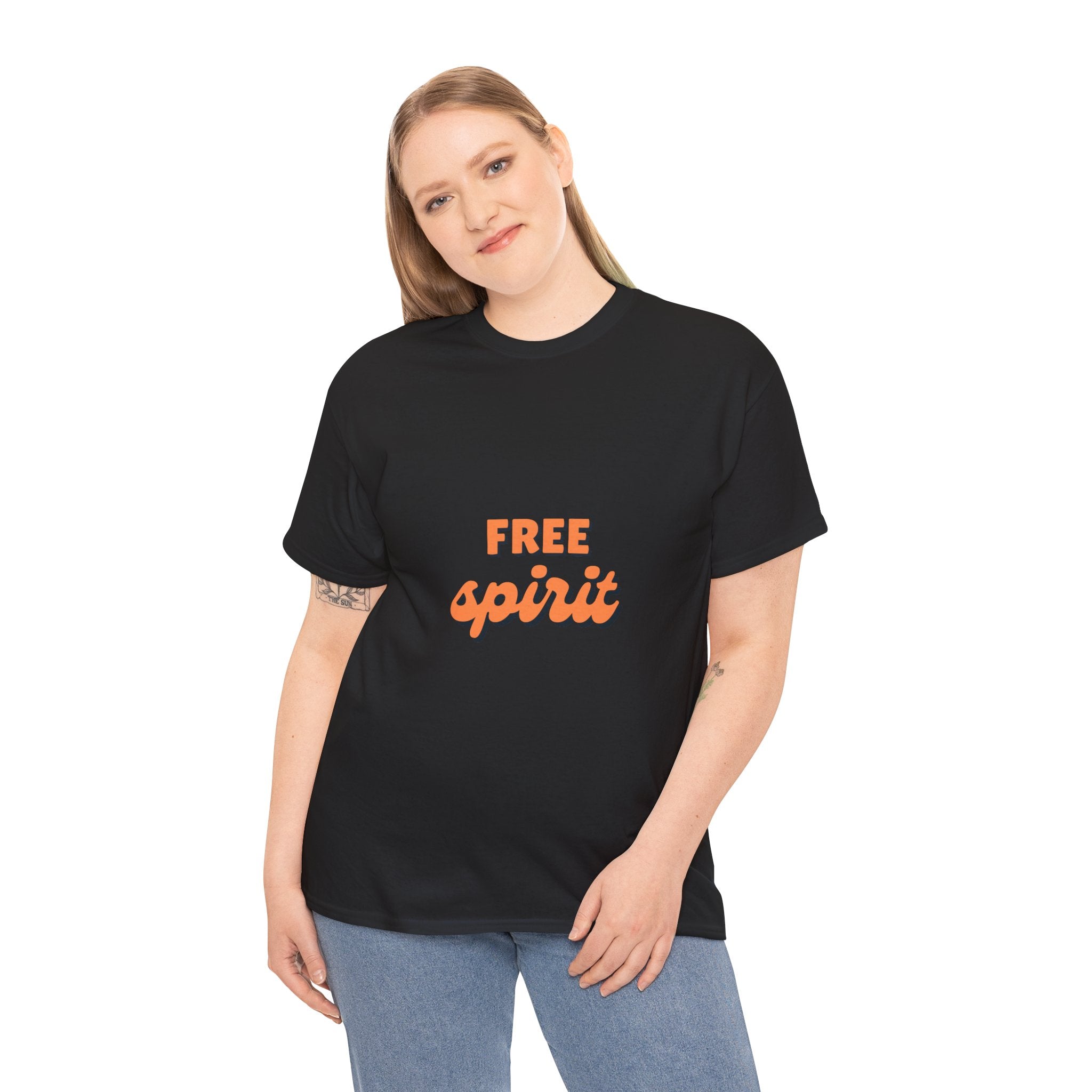 Unisex Heavy Cotton Tee - 'Free Spirit' - Casual Wear, Gift for Friend, Bohemian Style, Summer Vibes, Easy Everyday Outfit