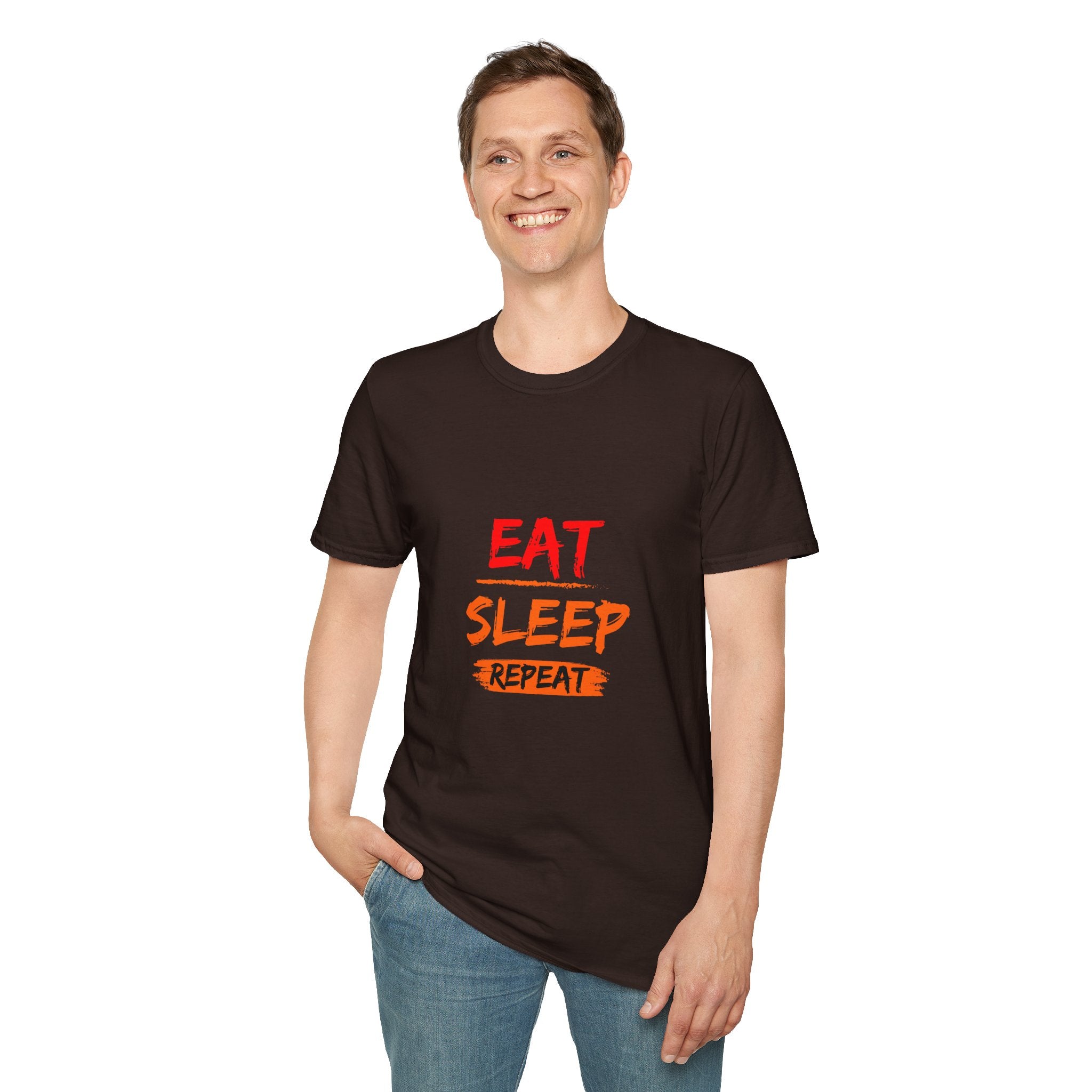Eat Sleep Repeat Unisex Softstyle T-Shirt, Casual Tee, Gift for Gamers, Relaxed Fit, Everyday Wear, Fun Graphic Tee