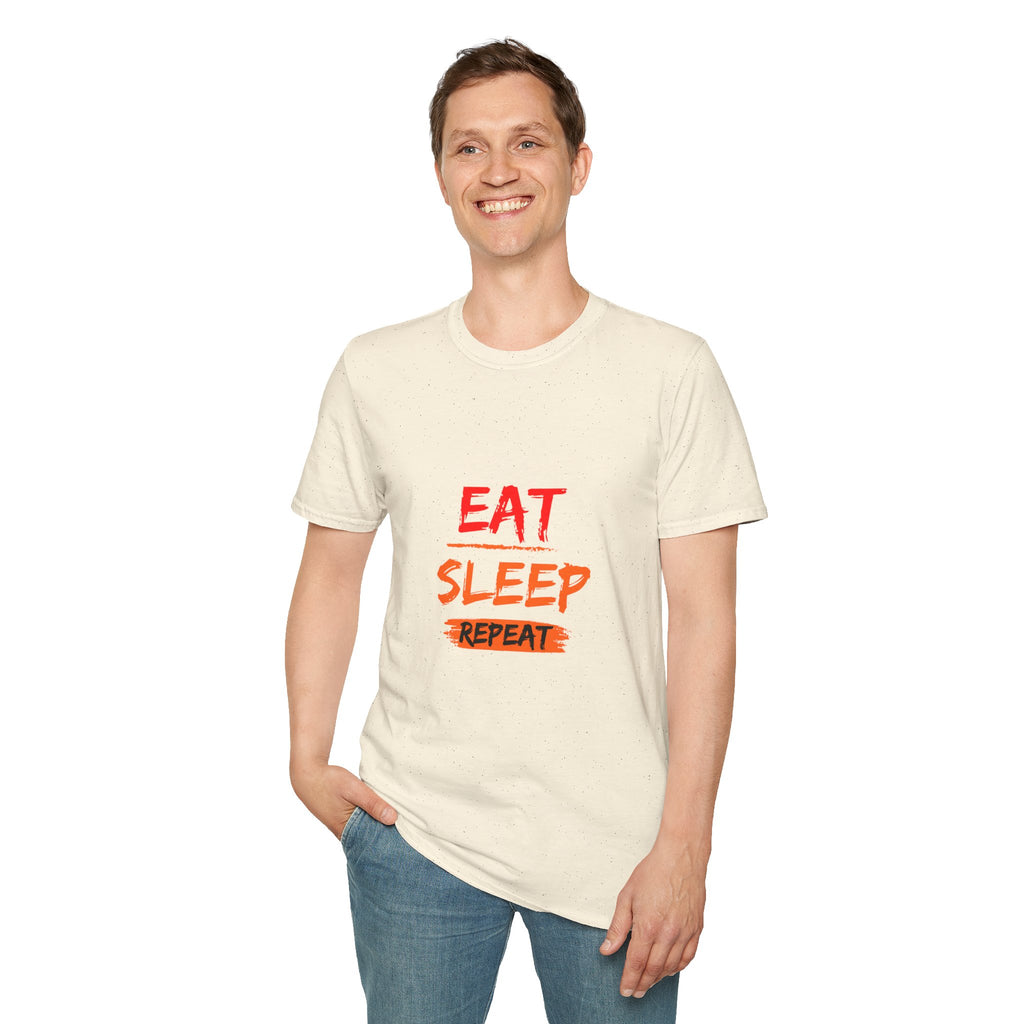 Eat Sleep Repeat Unisex Softstyle T-Shirt, Casual Tee, Gift for Gamers, Relaxed Fit, Everyday Wear, Fun Graphic Tee
