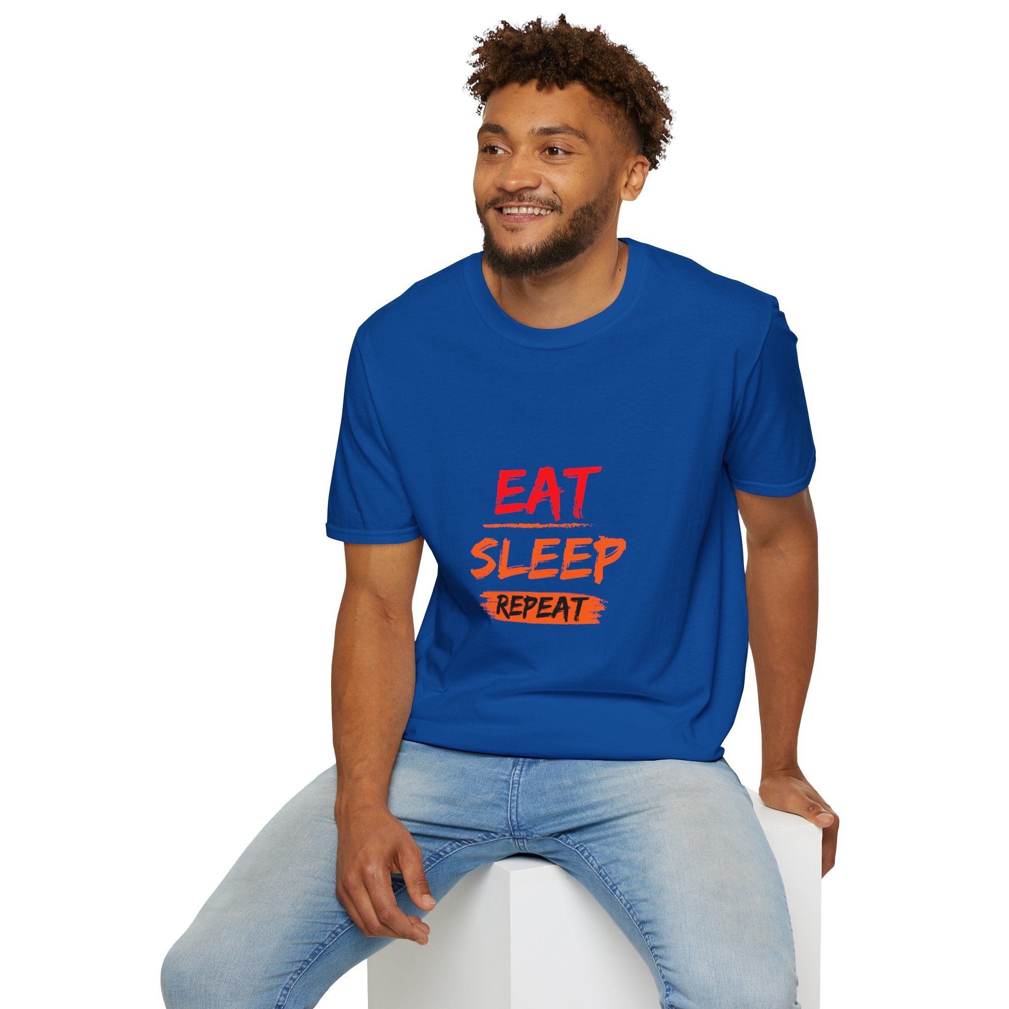 Eat Sleep Repeat Unisex Softstyle T-Shirt, Casual Tee, Gift for Gamers, Relaxed Fit, Everyday Wear, Fun Graphic Tee