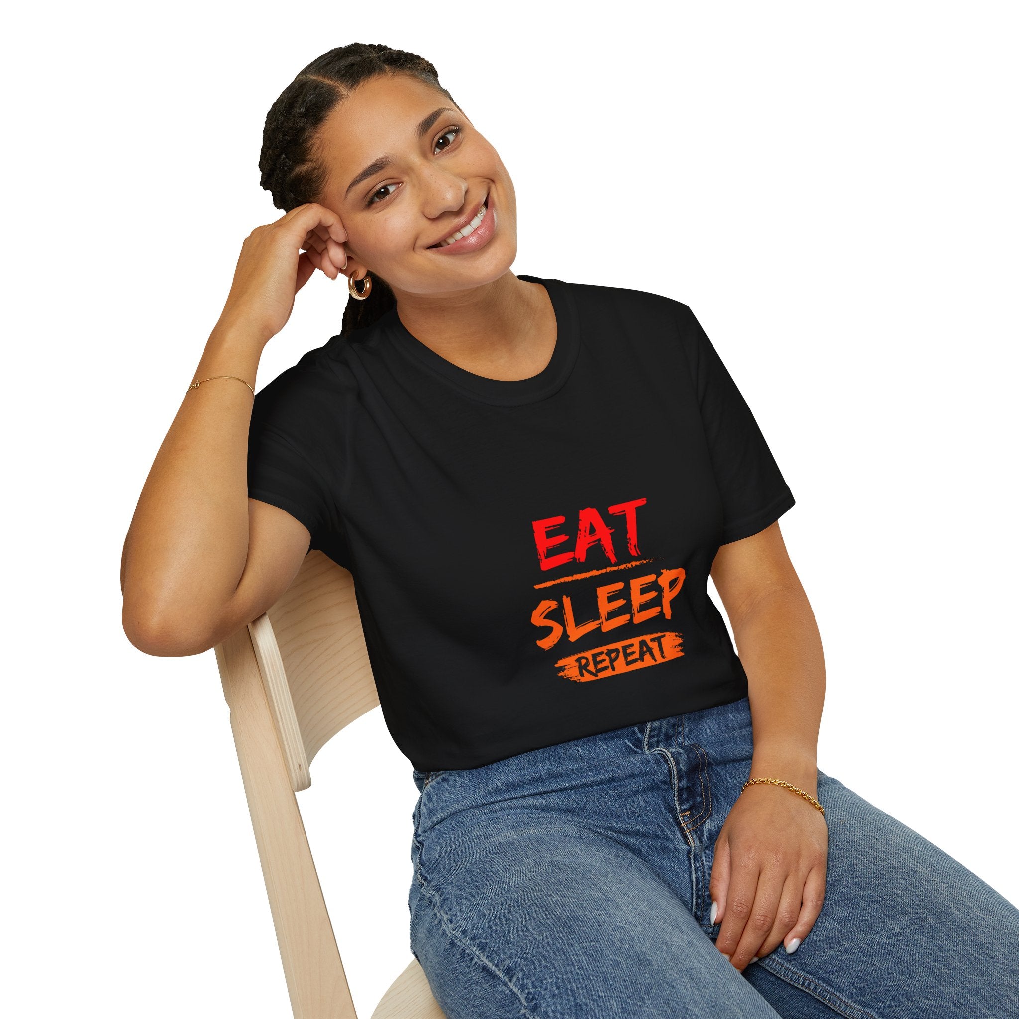 Eat Sleep Repeat Unisex Softstyle T-Shirt, Casual Tee, Gift for Gamers, Relaxed Fit, Everyday Wear, Fun Graphic Tee