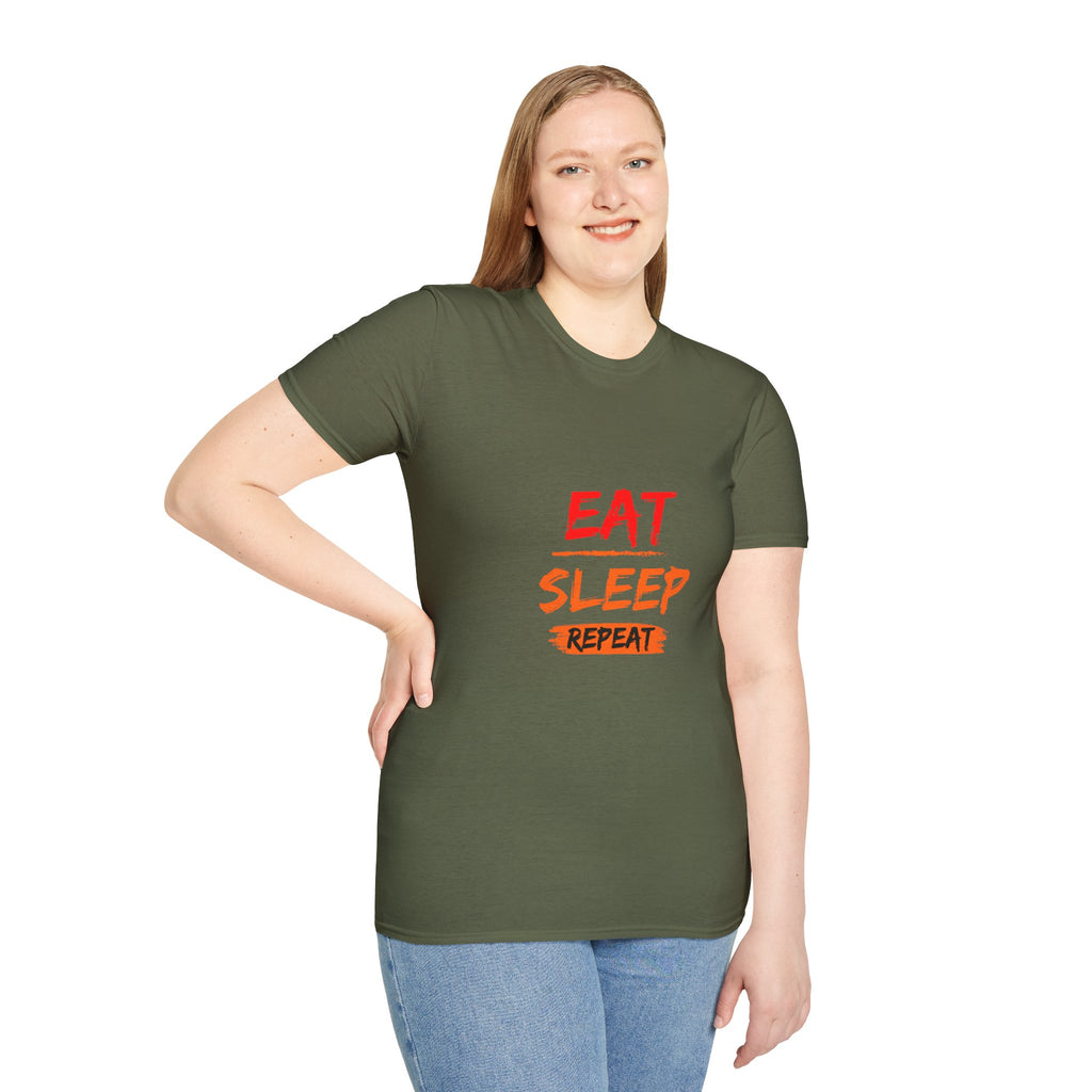 Eat Sleep Repeat Unisex Softstyle T-Shirt, Casual Tee, Gift for Gamers, Relaxed Fit, Everyday Wear, Fun Graphic Tee