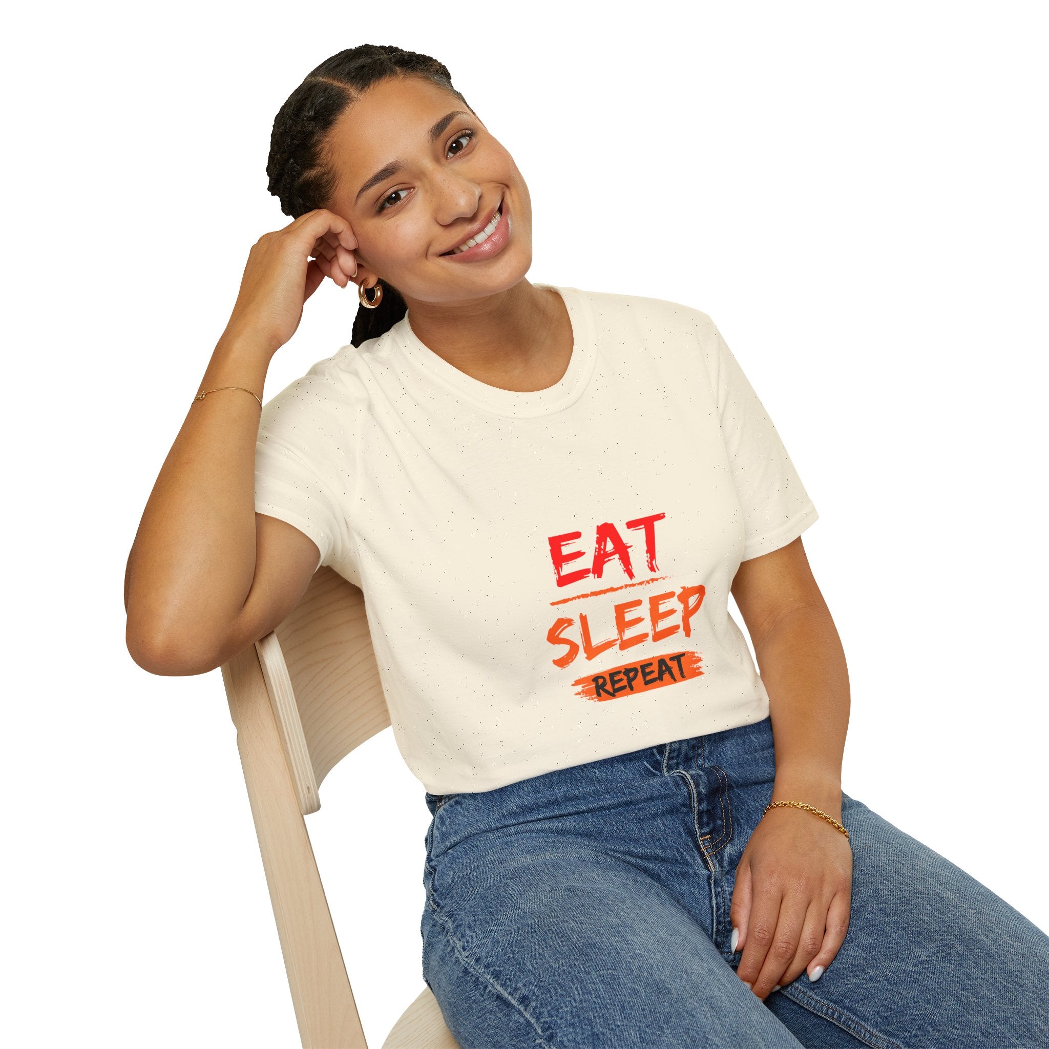 Eat Sleep Repeat Unisex Softstyle T-Shirt, Casual Tee, Gift for Gamers, Relaxed Fit, Everyday Wear, Fun Graphic Tee