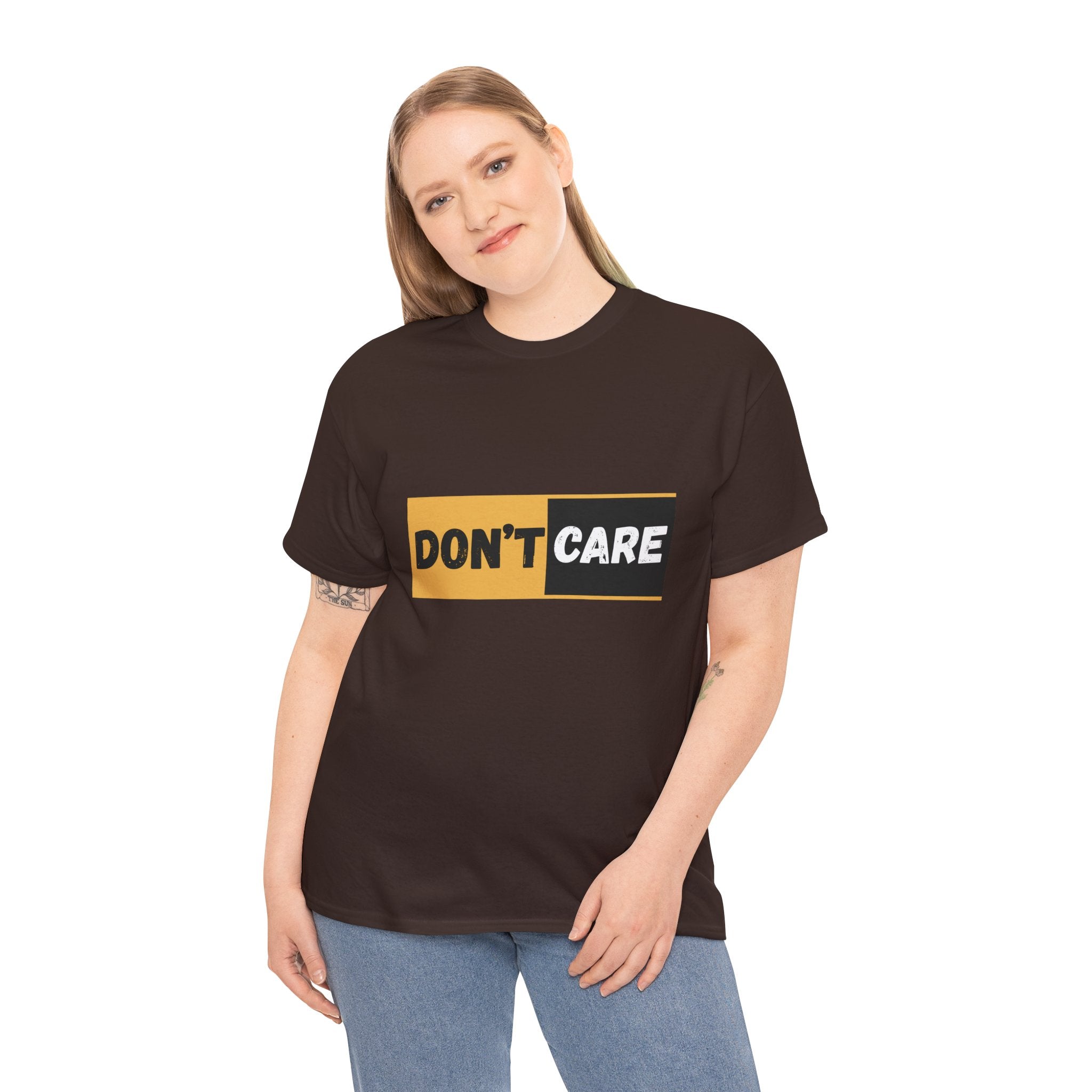 Don't Care Unisex Heavy Cotton Tee | Casual Wear, Gift for Teens, Statement T-Shirt, Everyday Comfort, Fun Fashion, Gift Idea