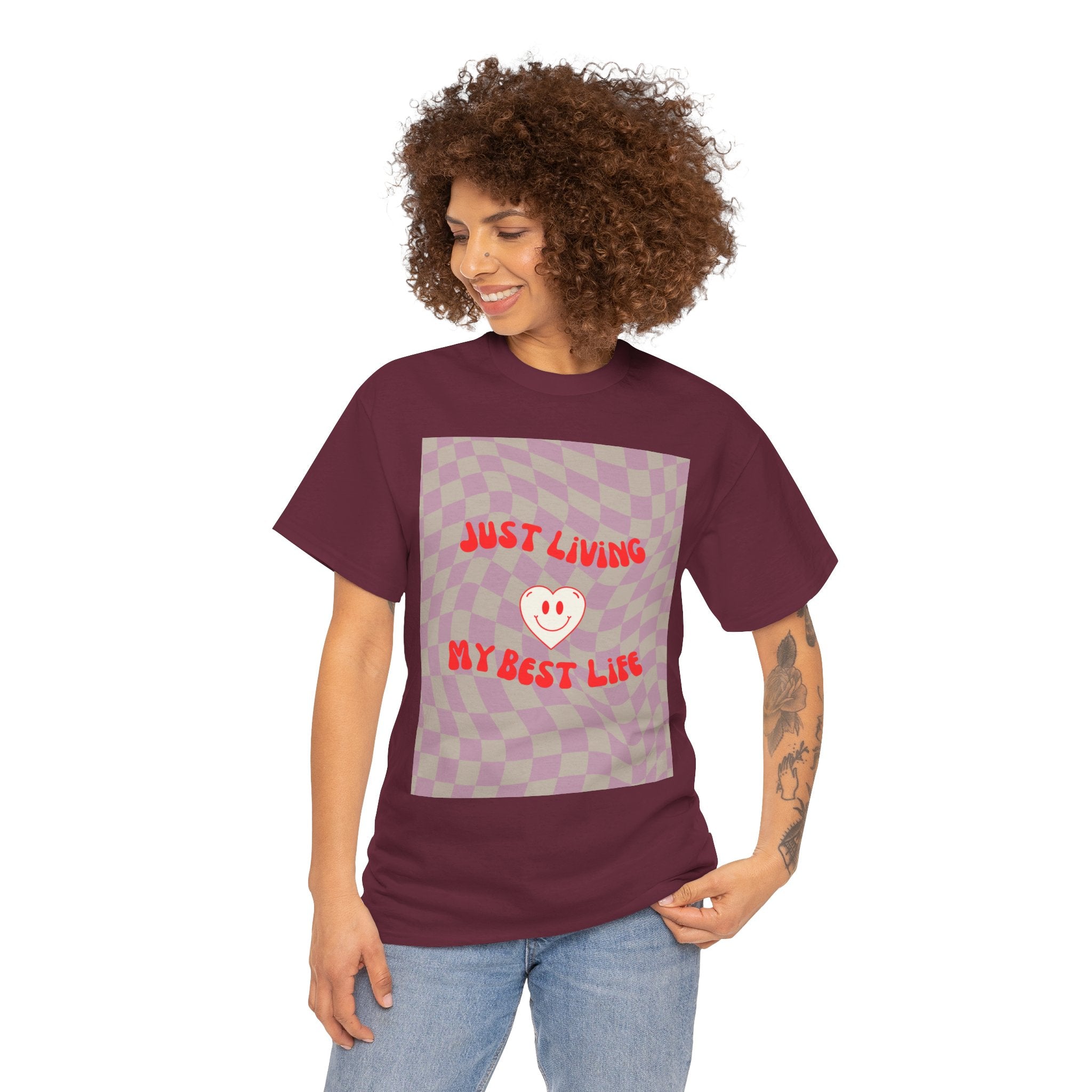 Just Living My Best Life Tee - Fun Unisex Heavy Cotton Shirt for Positive Vibes, Birthday Gift, Everyday Wear, Casual Style, Self-Love