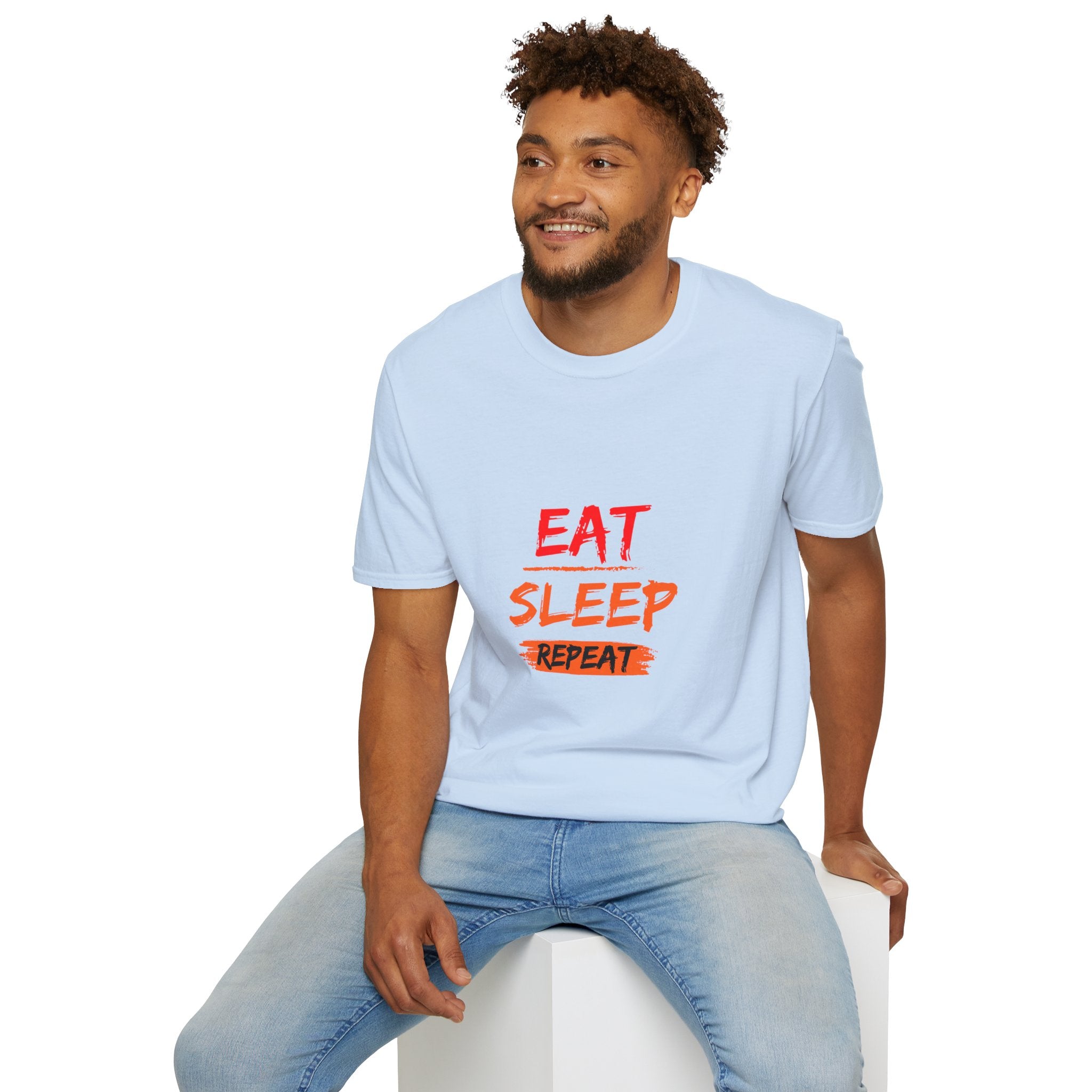 Eat Sleep Repeat Unisex Softstyle T-Shirt, Casual Tee, Gift for Gamers, Relaxed Fit, Everyday Wear, Fun Graphic Tee